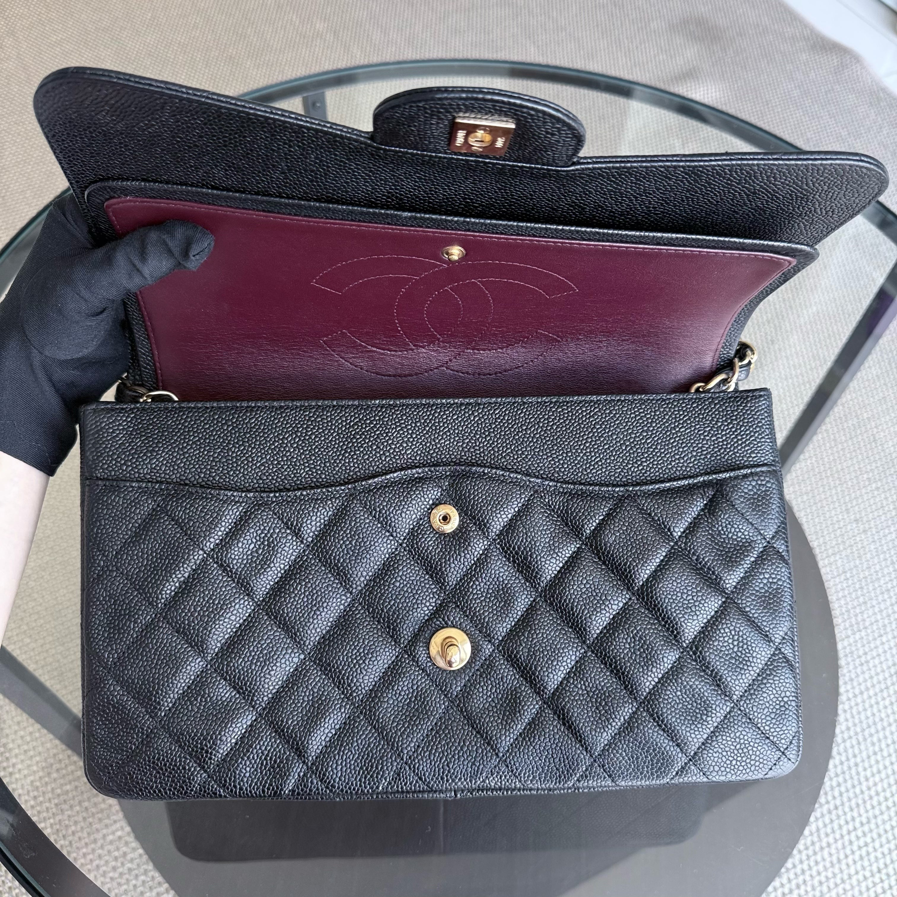Chanel Classic Flap Jumbo - Caviar Double Flap 30CM Quilted Black Gold Hardware Series 15