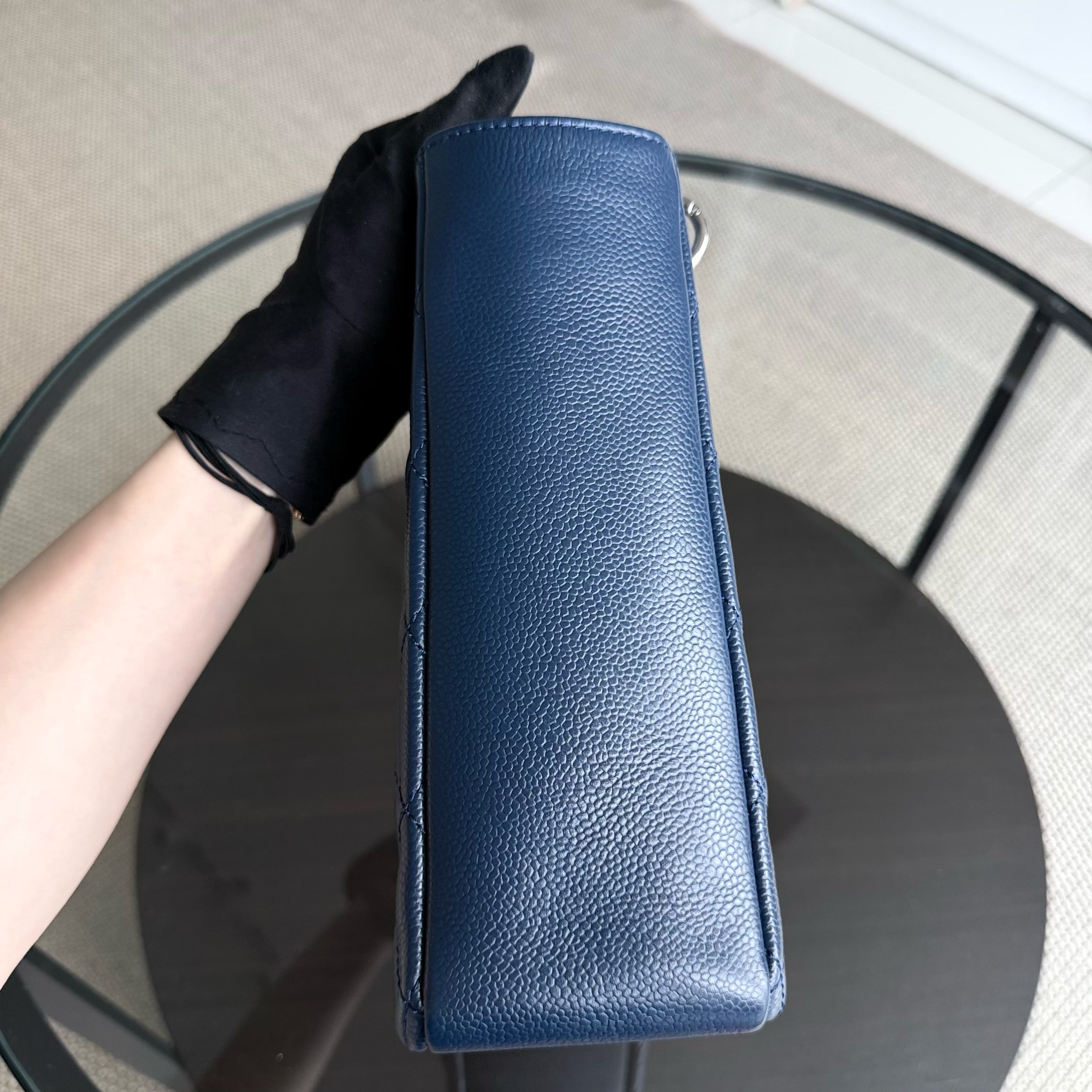 Chanel PST Petite Shopping Tote - Caviar 24CM Quilted Dark Blue Silver Hardware Series 15