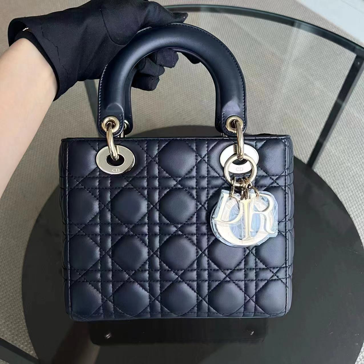 Dior Lady Small - Cannage Lambskin Dark Blue Golden Hardware