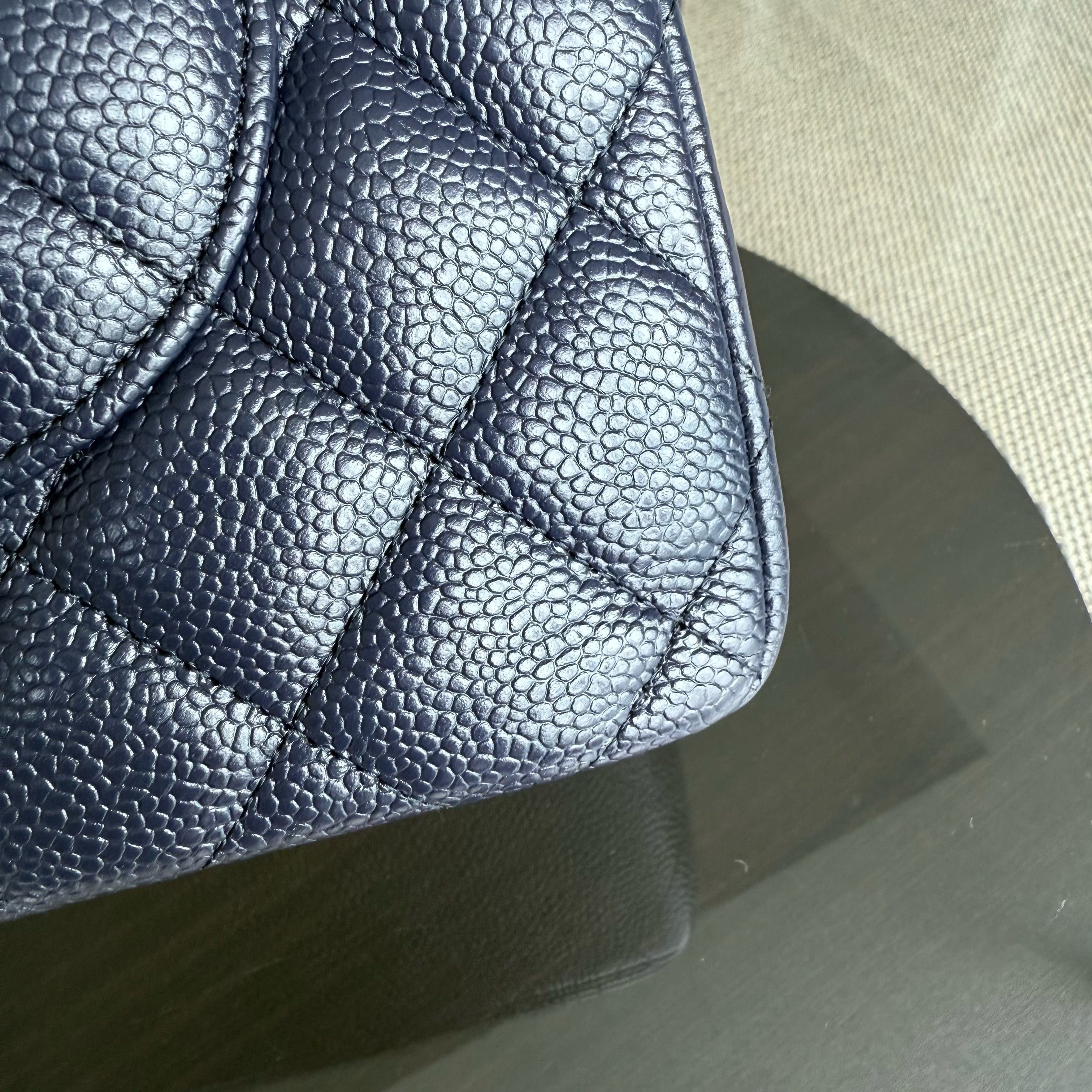 Chanel Classic Flap Jumbo - Caviar Double Flap 30CM Quilted Dark Blue Gold Hardware Series 21