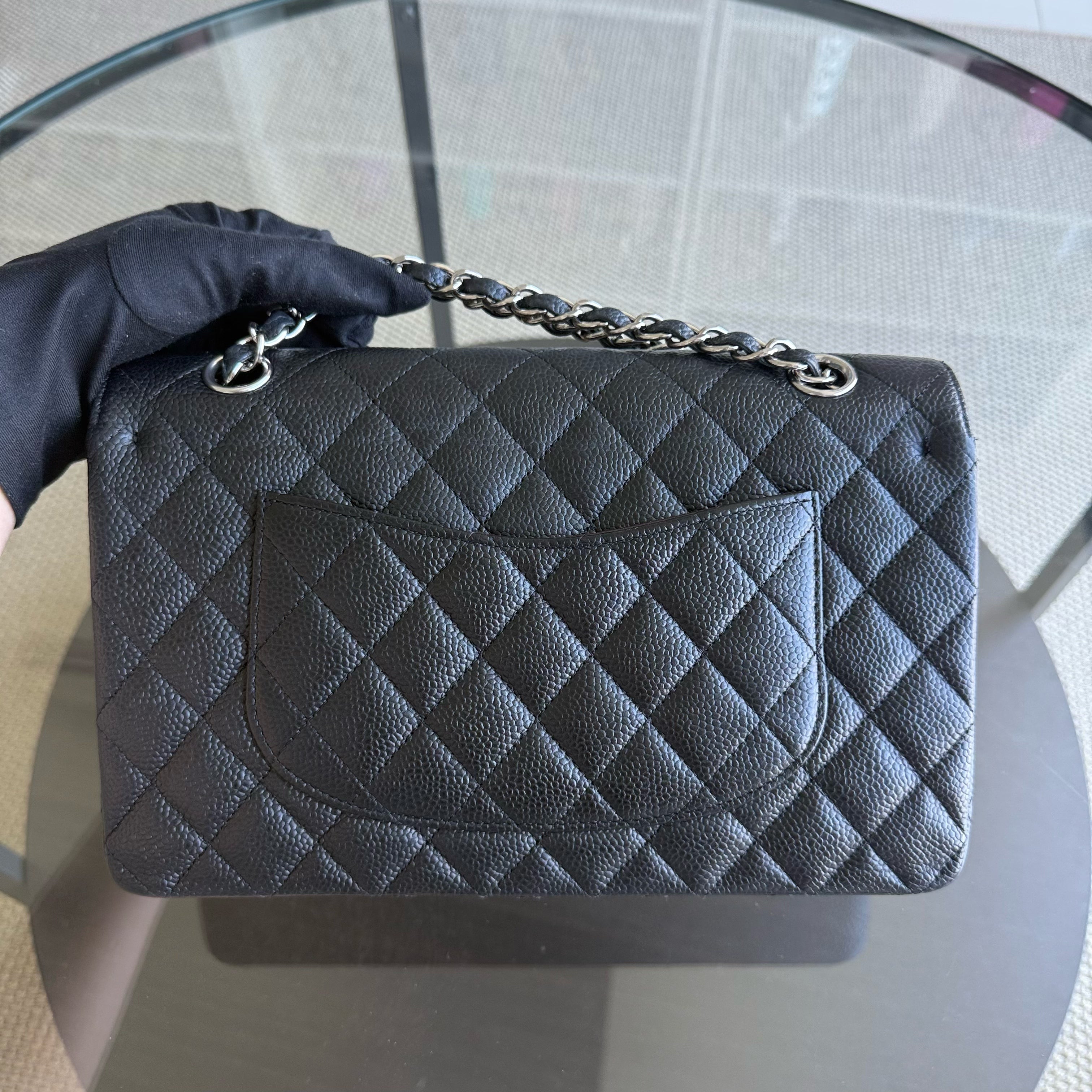 Chanel Classic Flap Medium - Caviar 25CM Quilted Black Silver Hardware Series 16