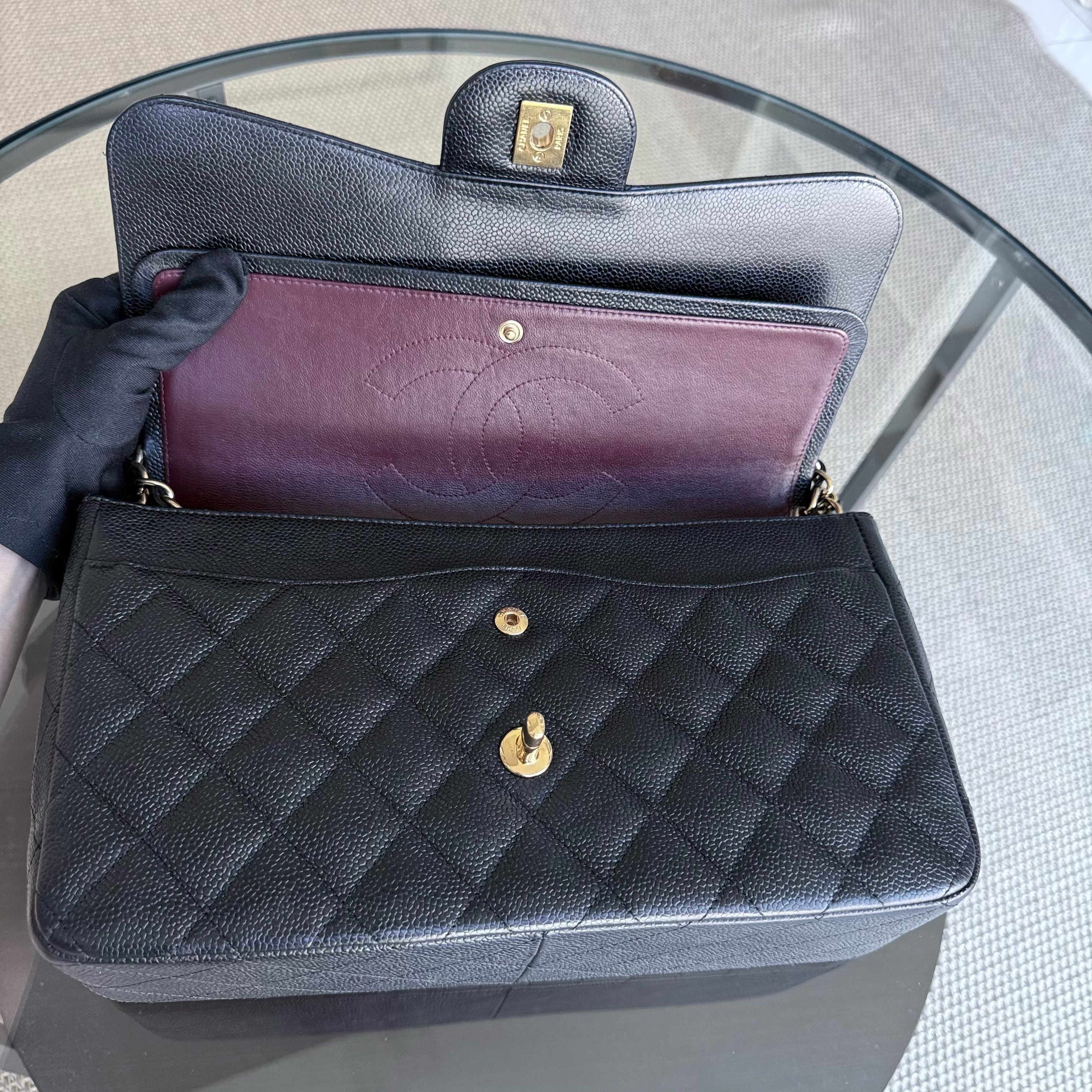 Chanel Classic Flap Jumbo - Caviar Double Flap 30CM Quilted Black Gold Hardware Series 14