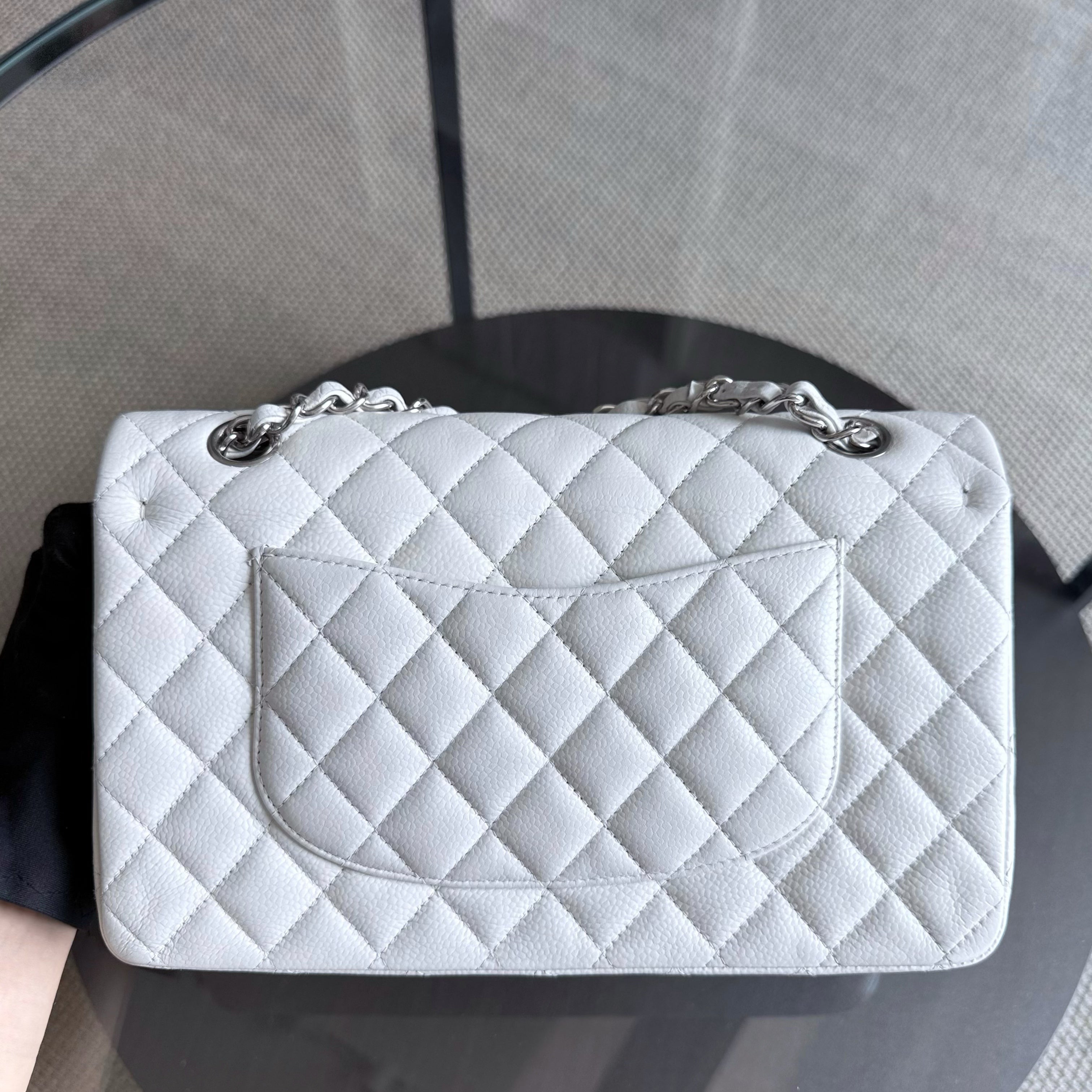 Chanel Classic Flap Medium - Caviar 25CM Quilted White Silver Hardware Series 18