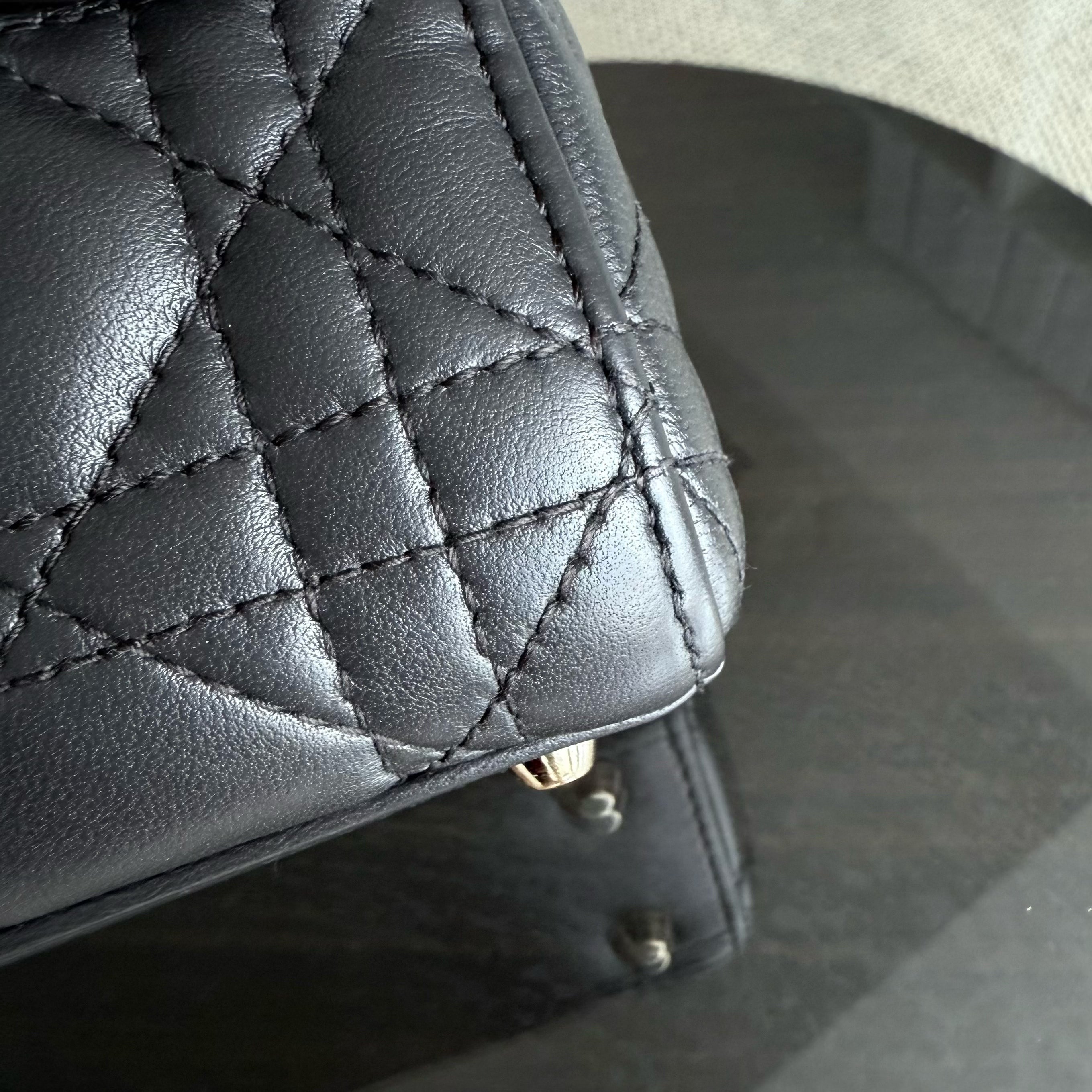 Dior Lady Mini - Cannage Lambskin Dark Grey Gray Gold Hardware Chain Strap