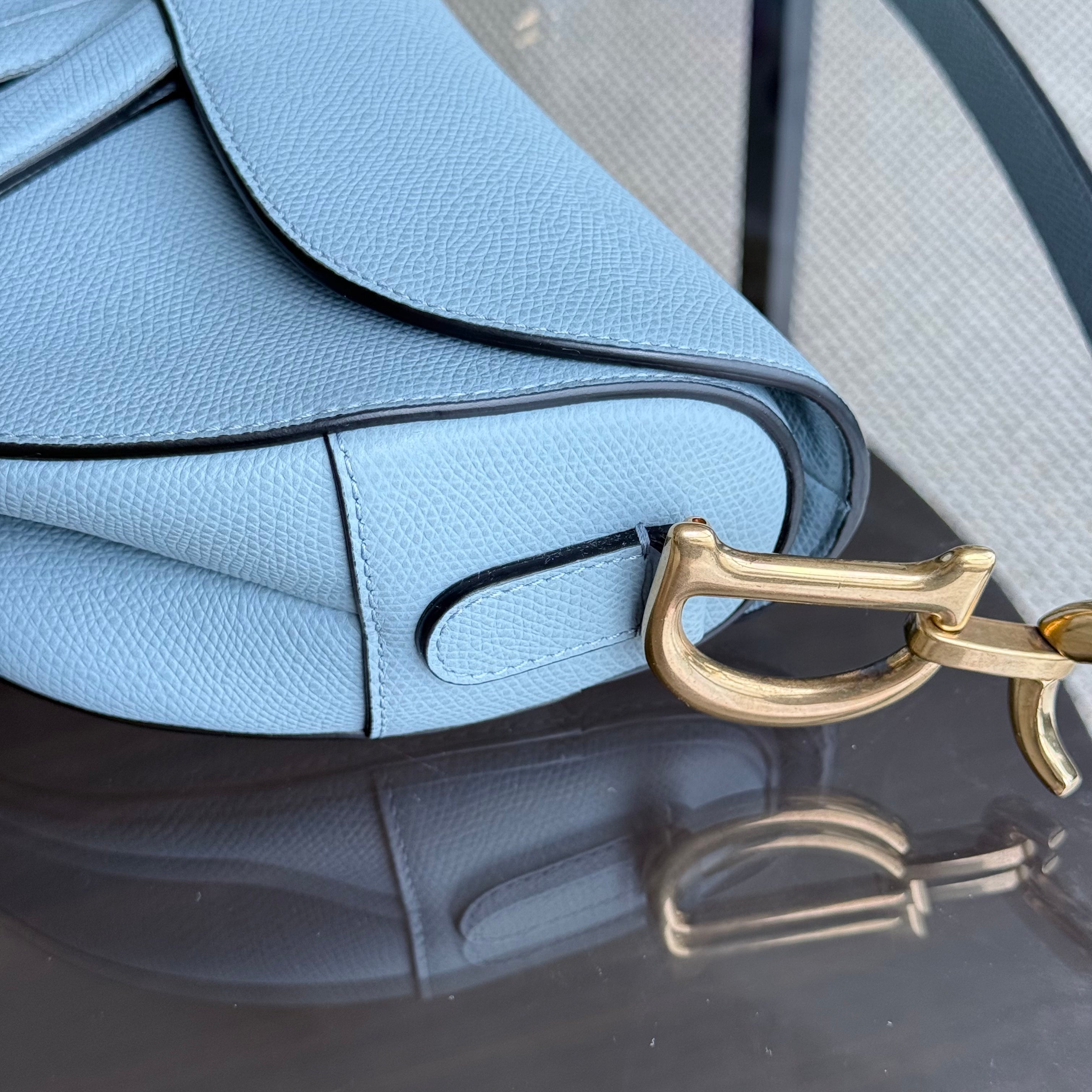 Dior Saddle Medium - 25CM Grained Calfskin Haze Blue Gold Hardware