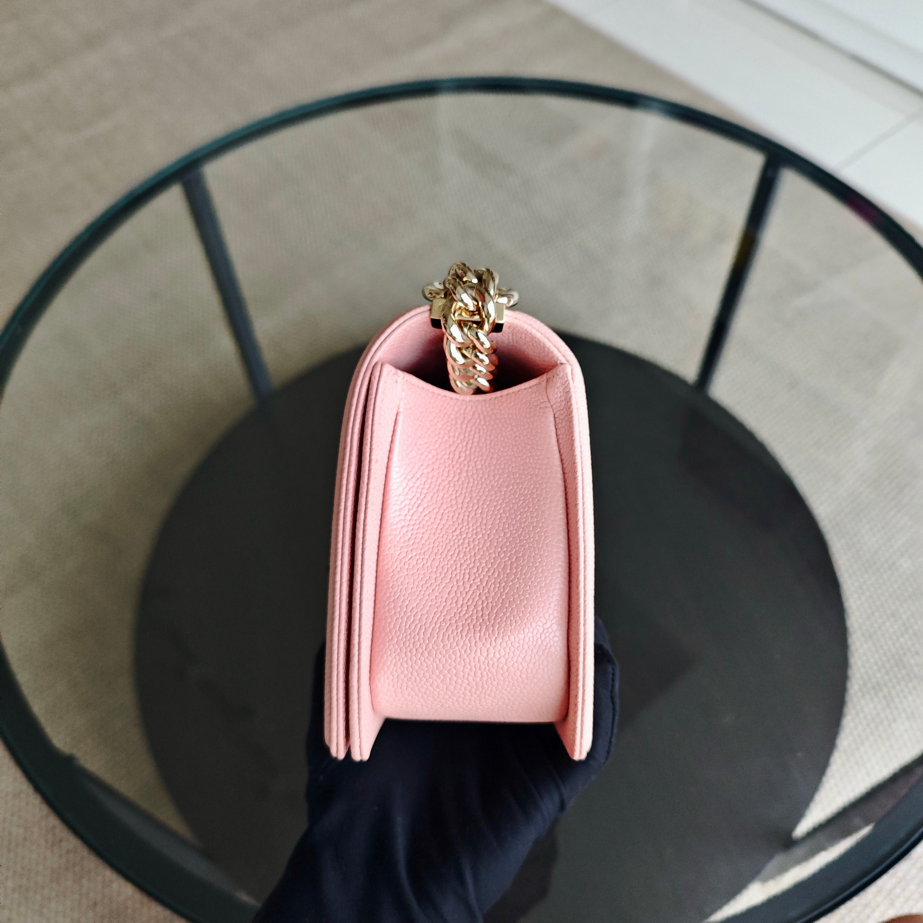 Chanel Boy Medium - Caviar 25CM Quilted Light Pink Gold Hardware Series 29