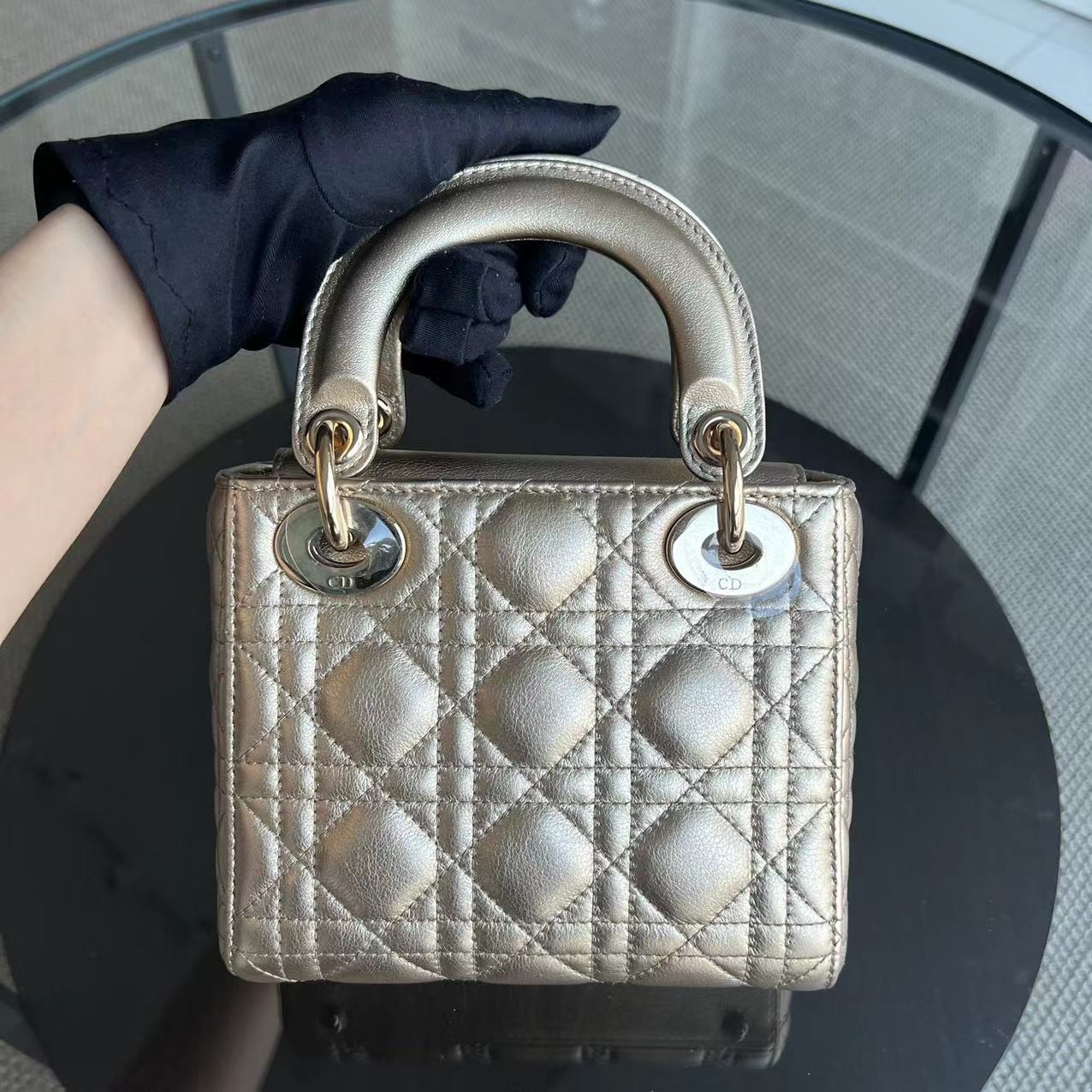 Lady Mini Cannage Lambskin Gold Golden Hardware Chain Version