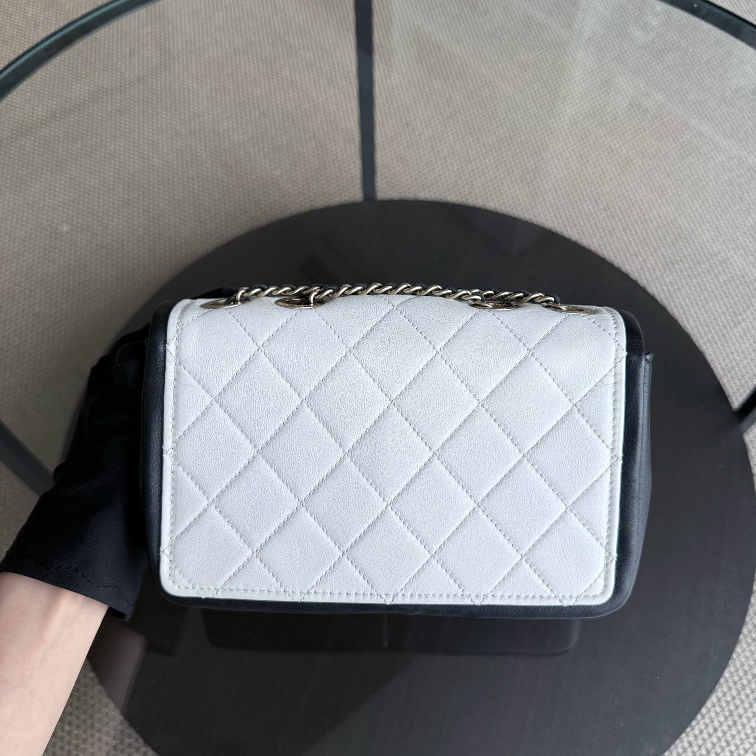 Chanel Seasonal Flap - 23CM Quilted Lambskin Bi-Color White Black Gold Hardware Series 19