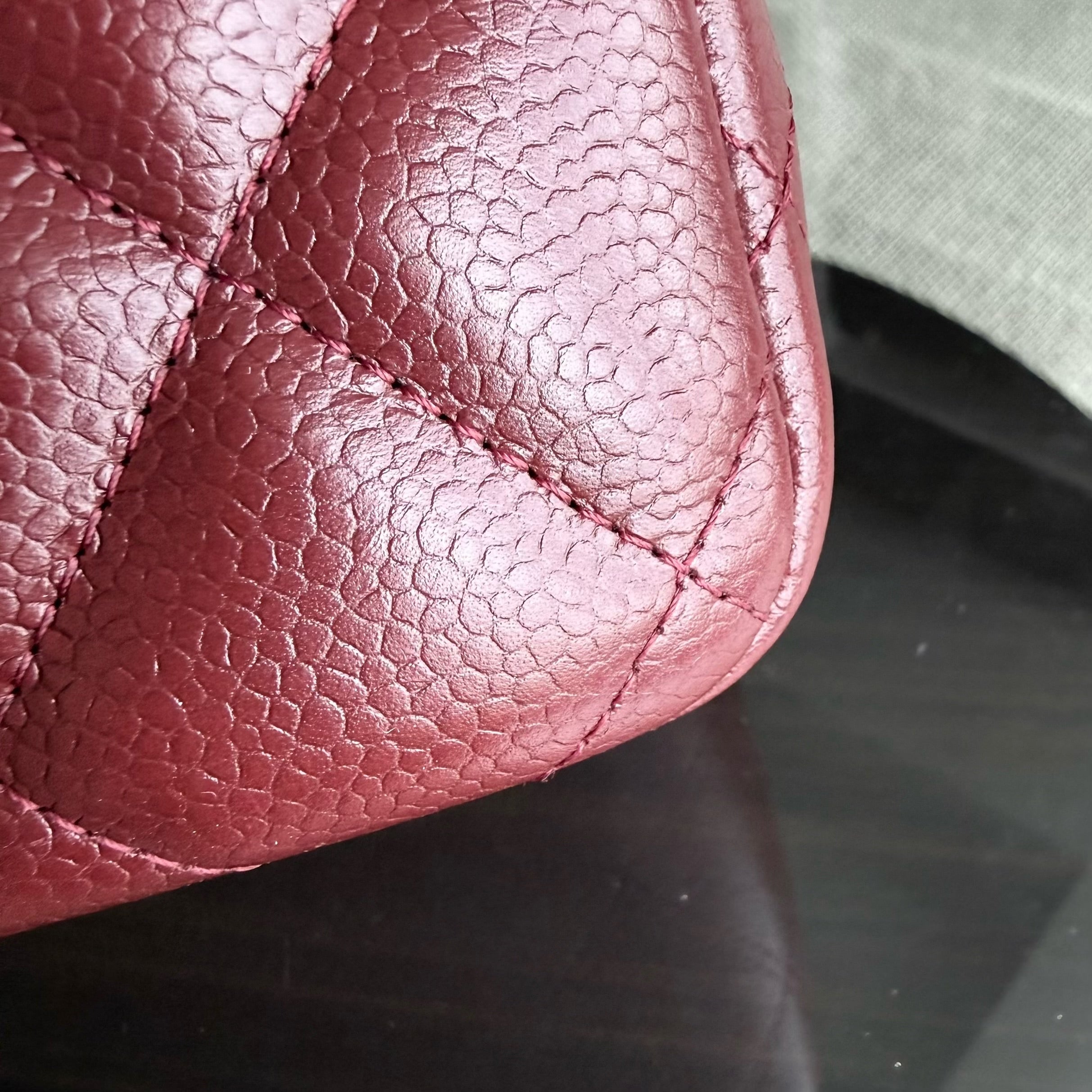 Chanel Classic Flap Jumbo - Caviar 30CM Double Flap Quilted Burgundy Gold Hardware