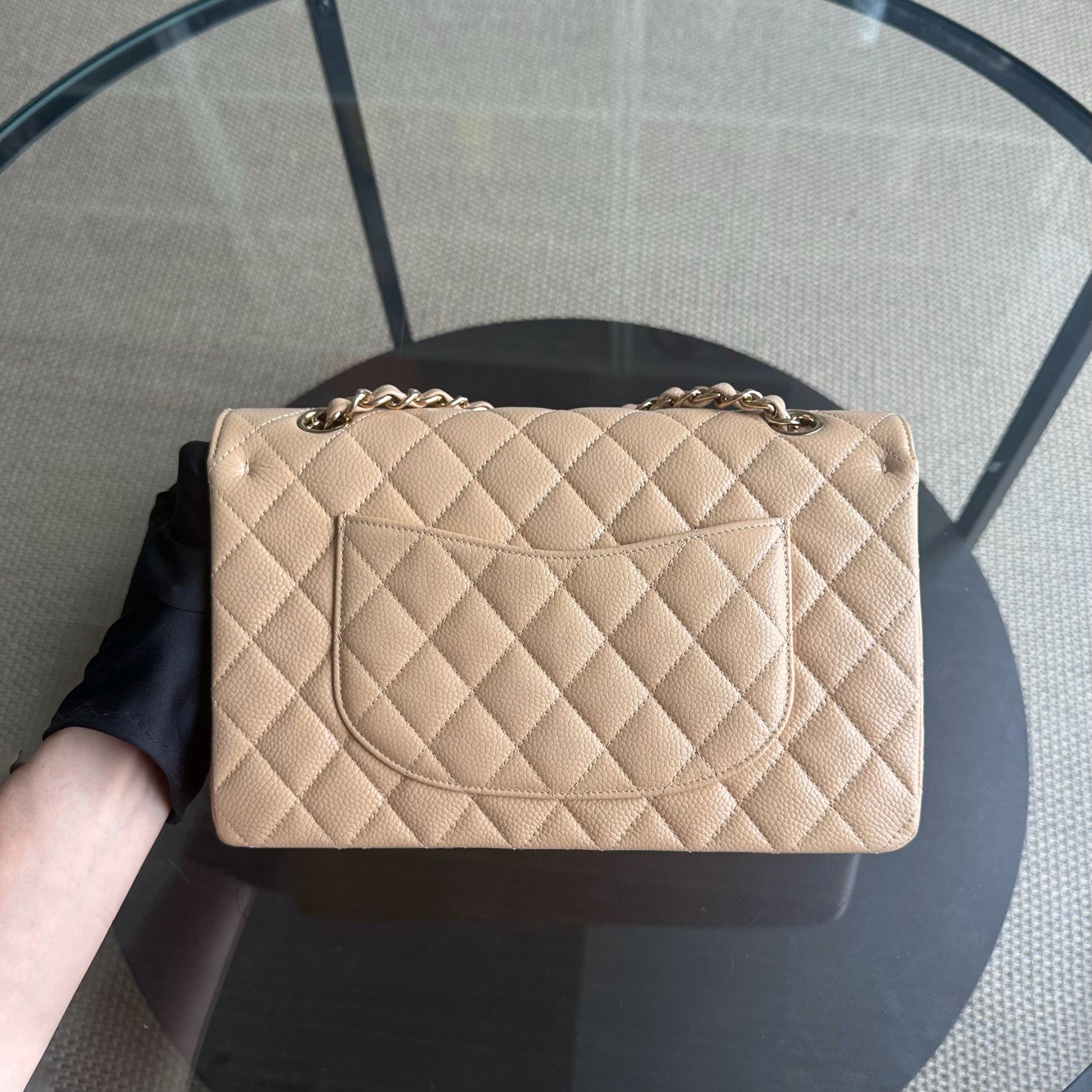 Chanel Classic Flap Medium - Caviar 25CM Quilted Grained Calfskin Beige Gold Hardware Series 18