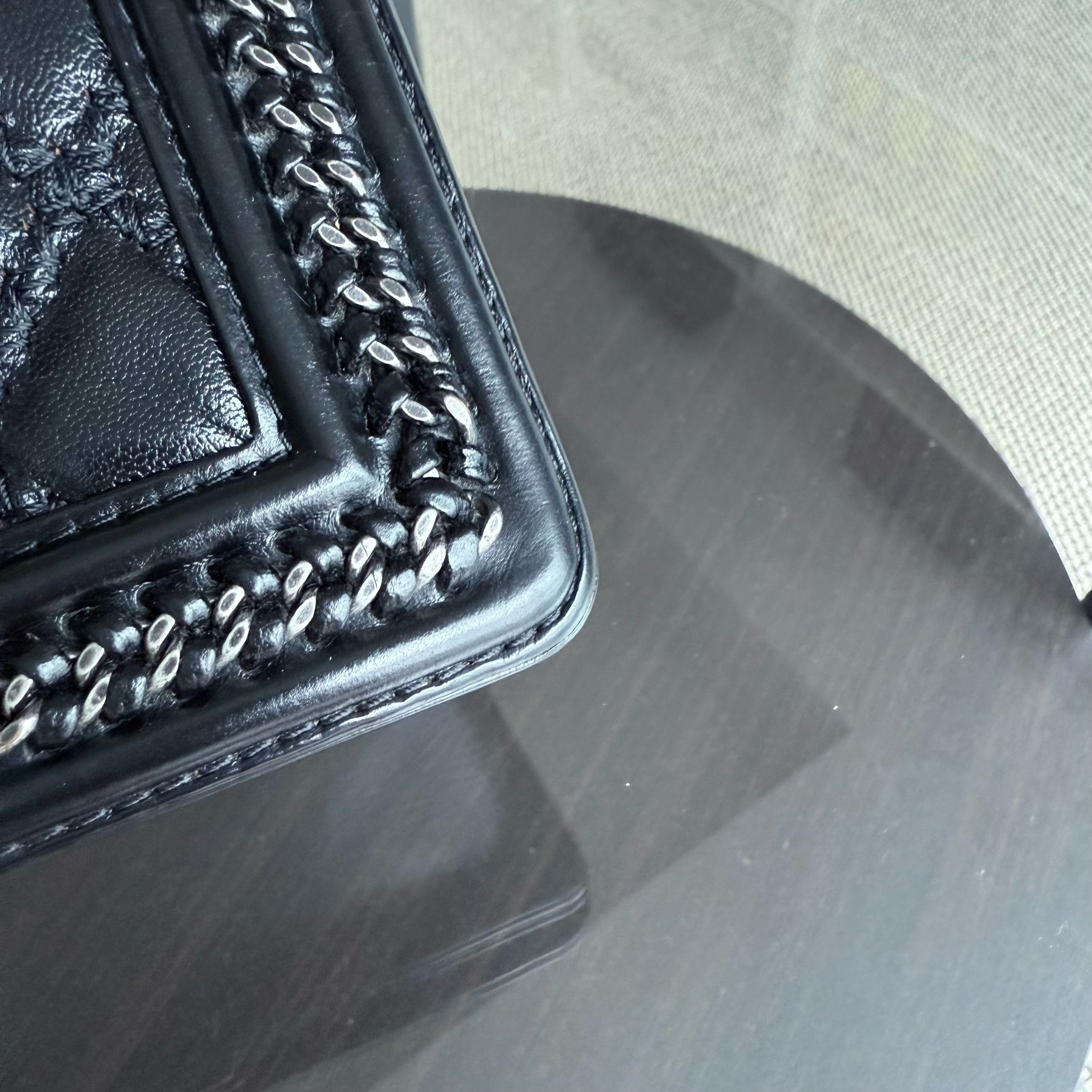 Chanel Boy Small Handle - 20CM Calfskin Chain Around Top Handle Limited Edition Black Ruthenium Silver Hardware Series 21