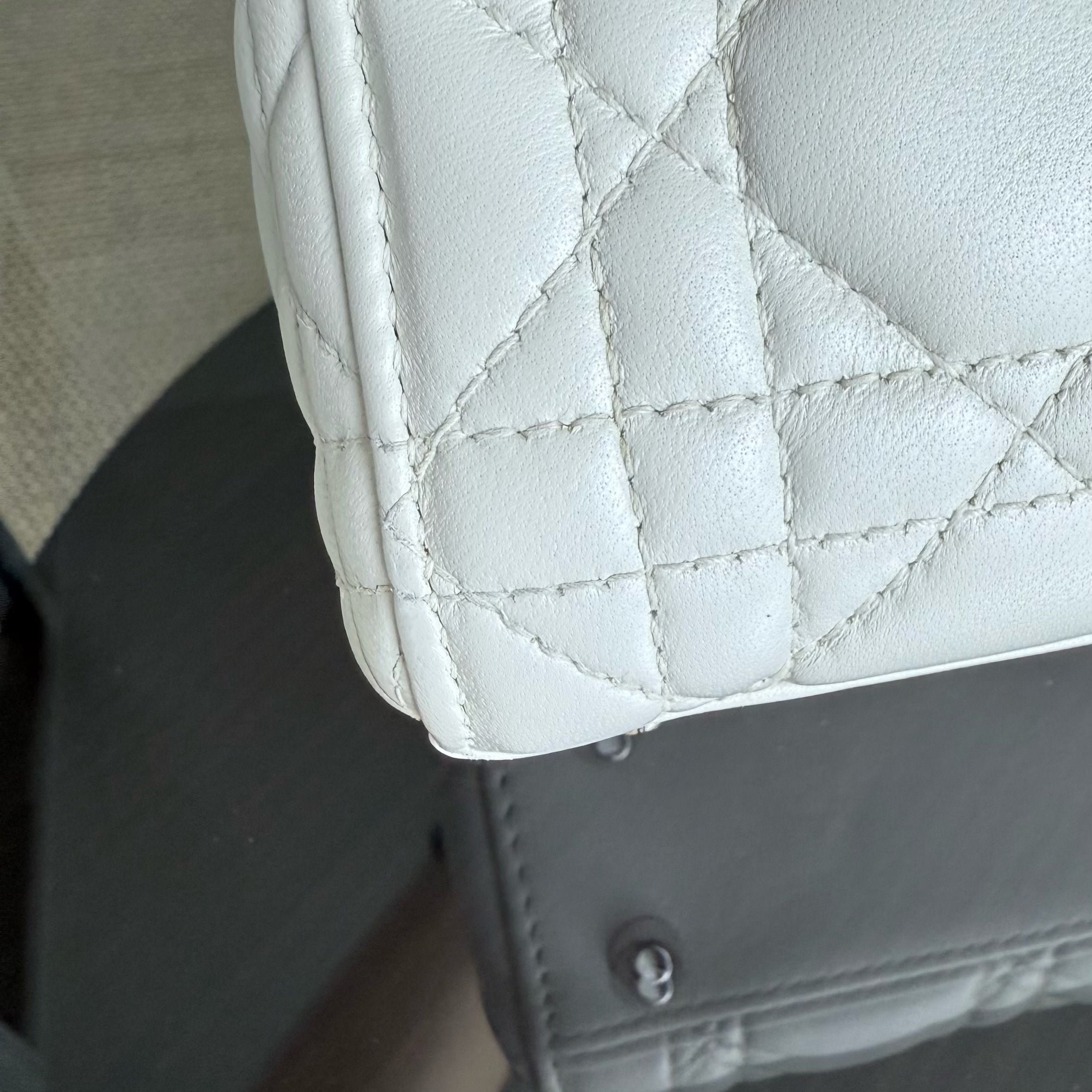 Dior Lady Mini - Cannage Lambskin White Silver Hardware Chain Strap