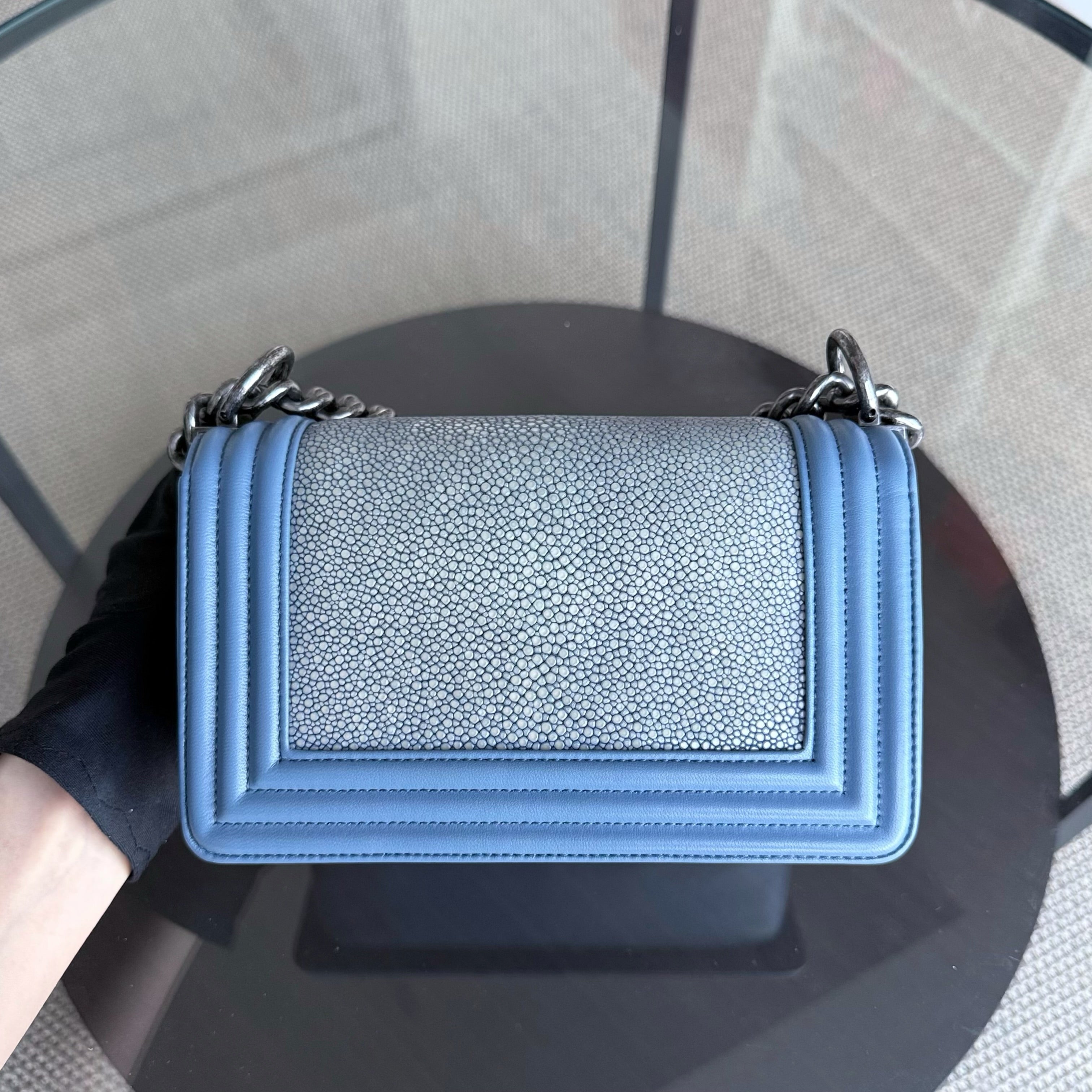 Chanel Boy Small - Stingray Light Blue Ruthenium Silver Hardware Series 22