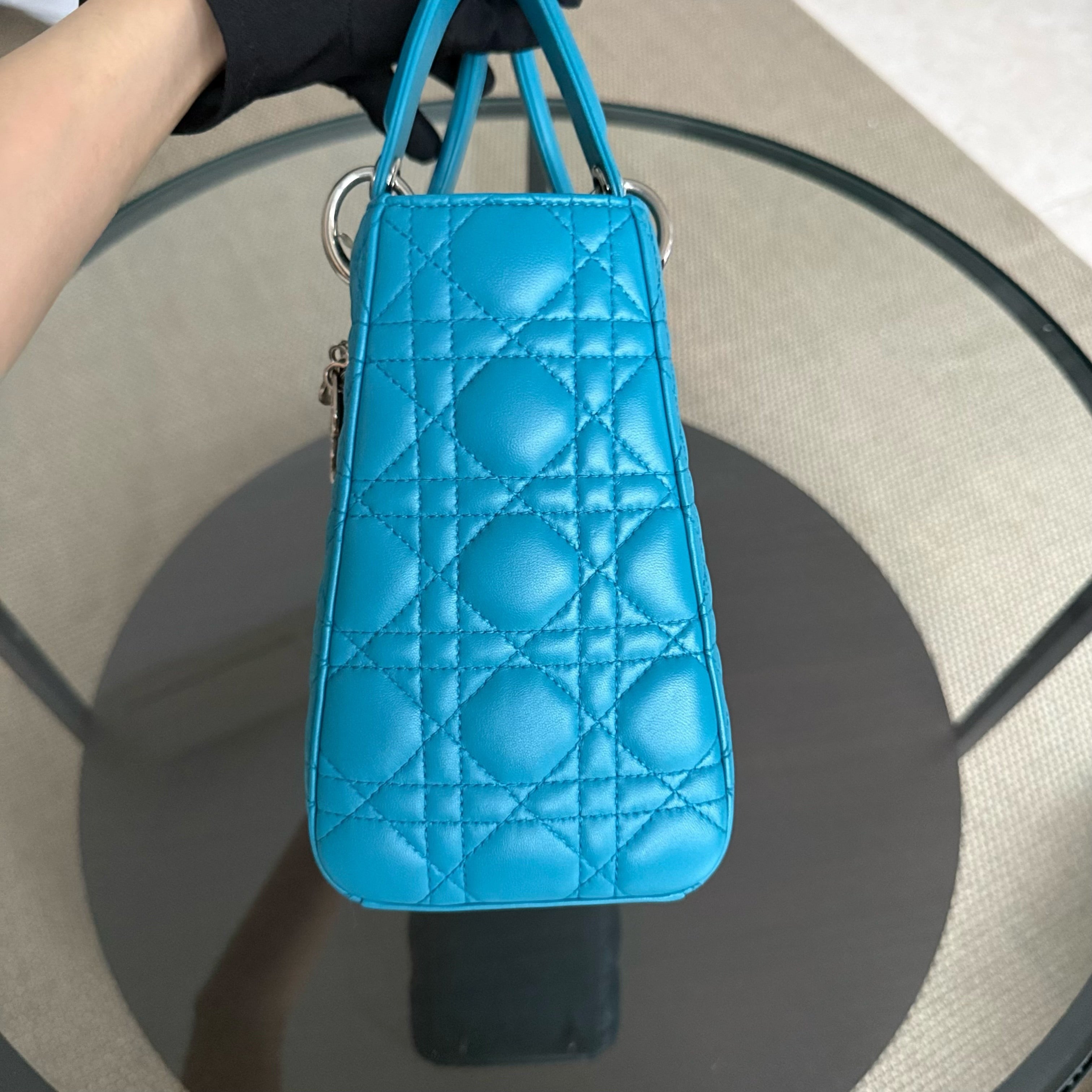 Dior Lady Medium - Cannage Lambskin Blue Silver Hardware