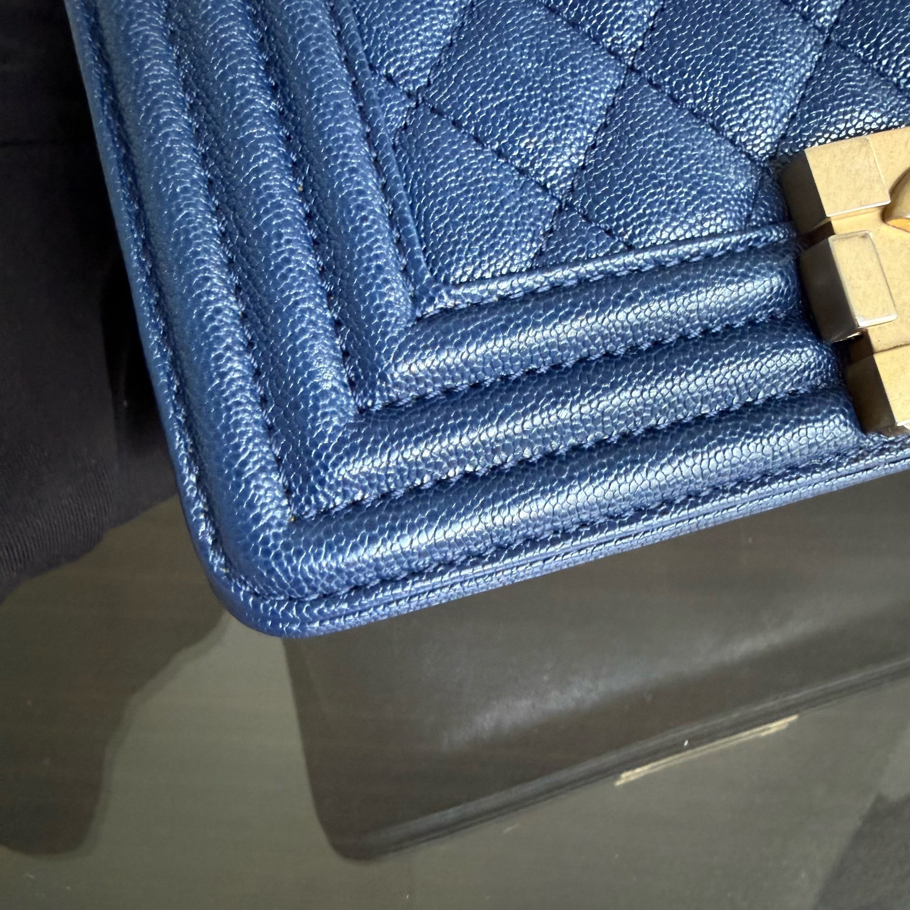 Chanel Boy Small - Caviar 20CM Quilted Dark Blue Gold Hardware Series 26