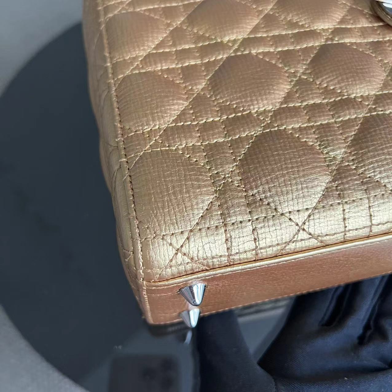 Dior Lady Small - Metallic Gold Cannage Calfskin Silver Hardware