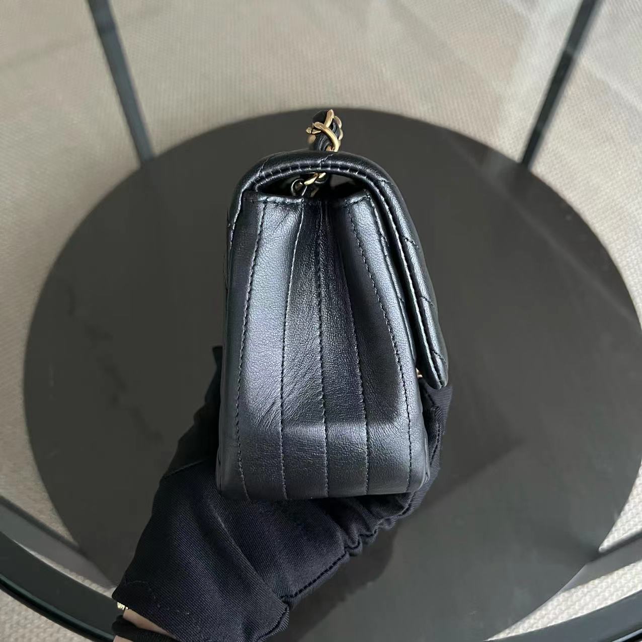 Mini Square Classic Flap Chevron Black Golden Hardware Series 21