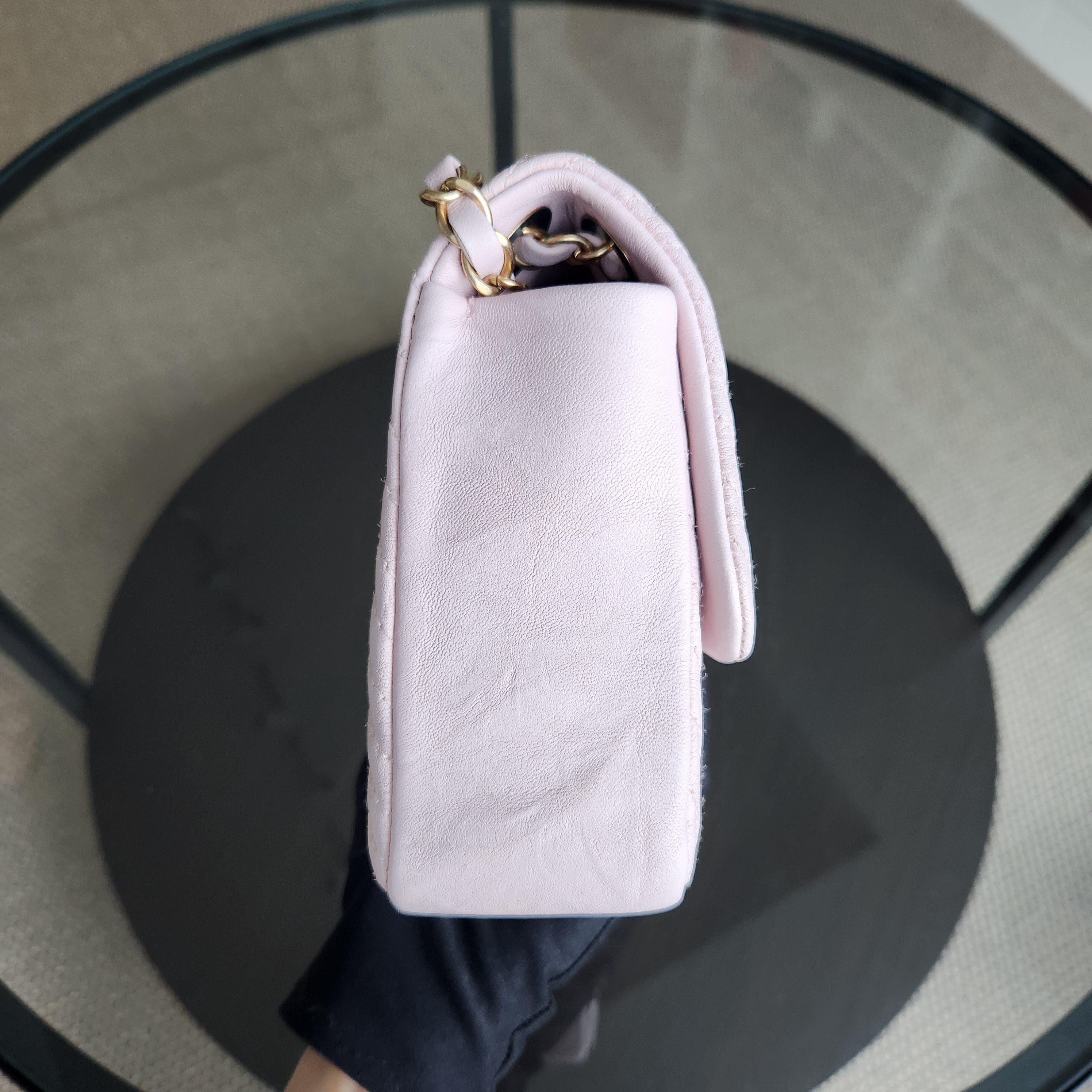 Chanel Seasonal Flap - Surpique Chevron Flap Calfskin Light Sakura Pink Gold Hardware Series 21