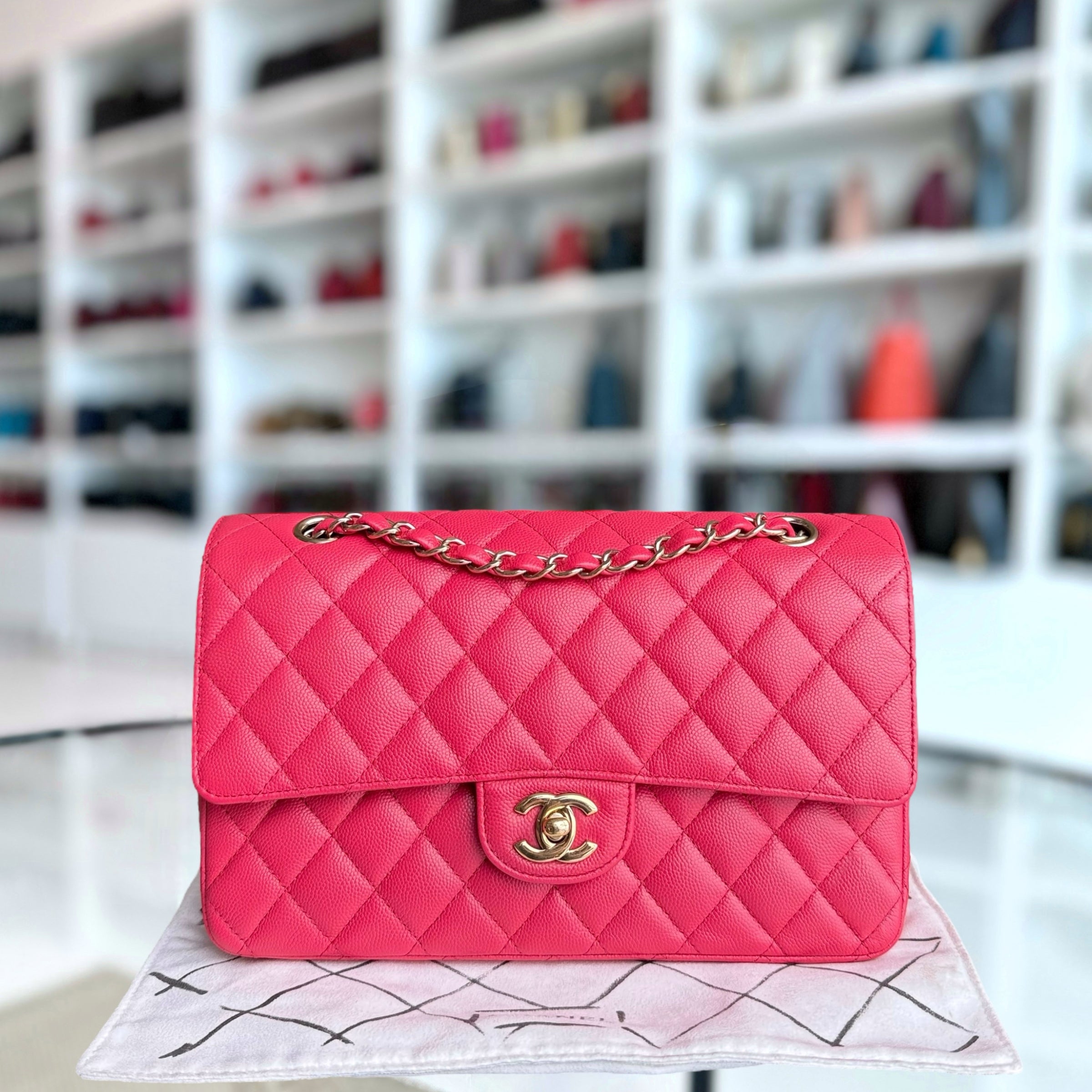 Chanel Classic Flap Medium - Caviar 25CM Quilted Hot Pink Gold Hardware Series 23