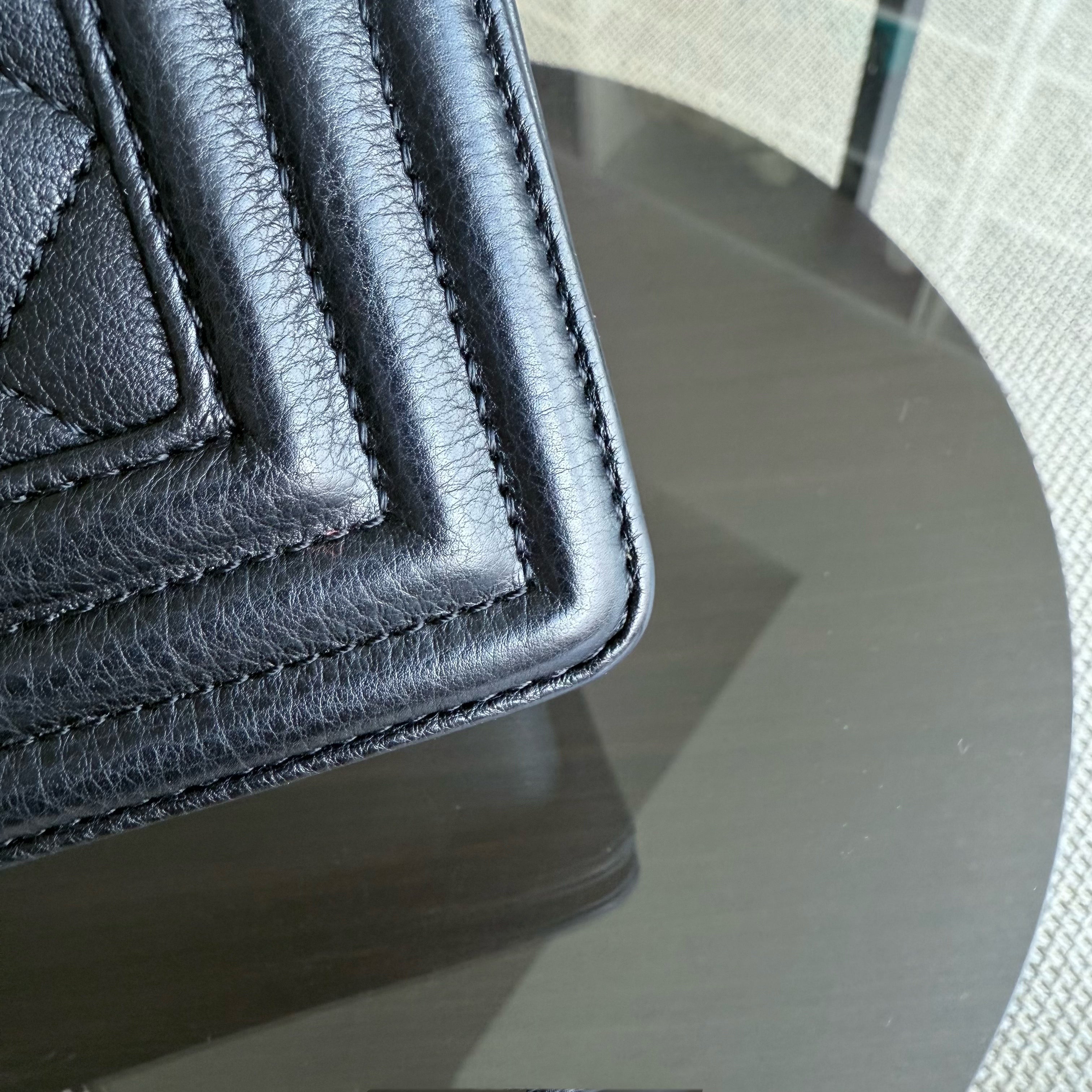 Chanel Boy Medium - Grained Calfskin 25CM Quilted Black Ruthenium Silver Hardware Series 23