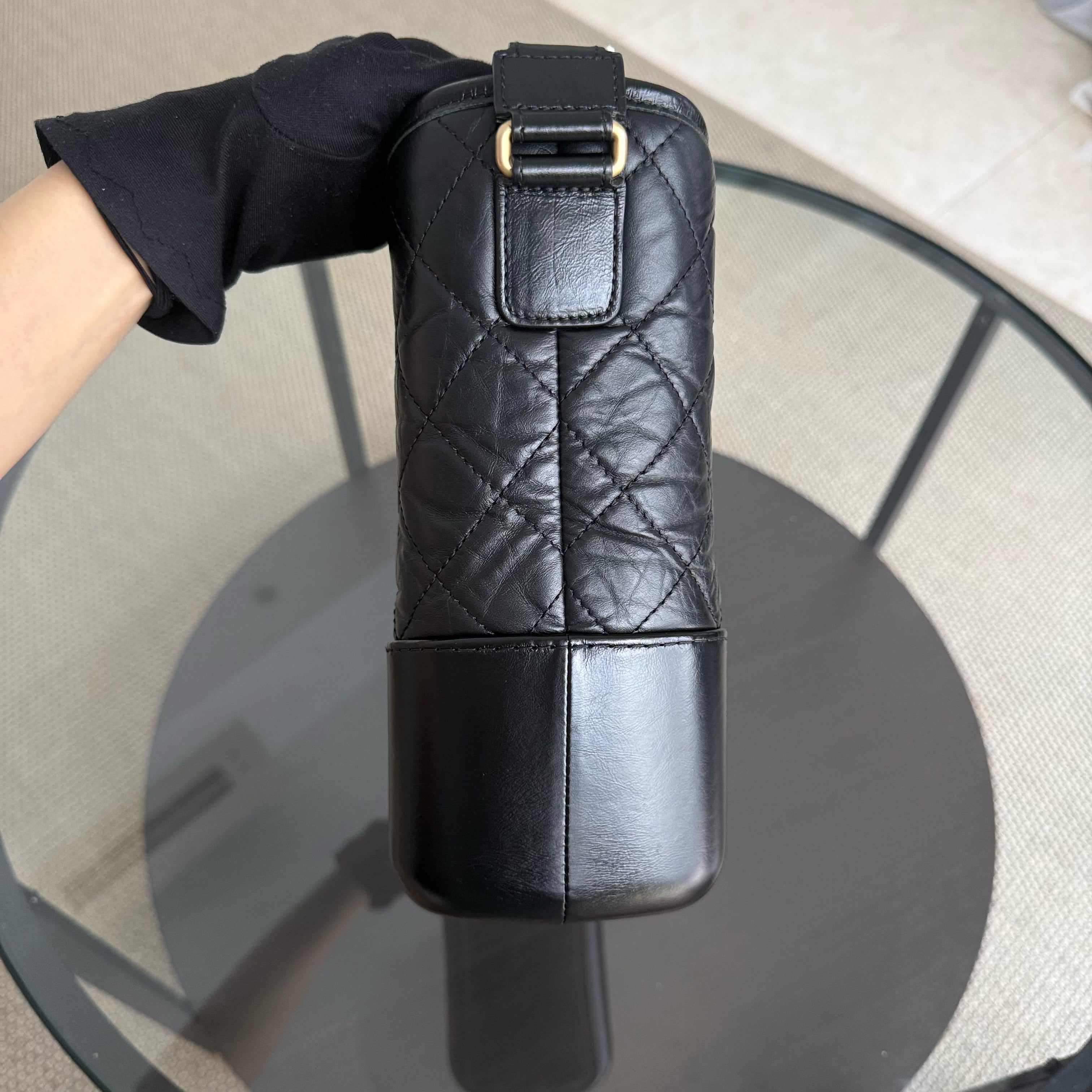 Chanel Gabrielle Medium - Quilted Aged Calfskin Black Two-tone Gold Hardware Series 24