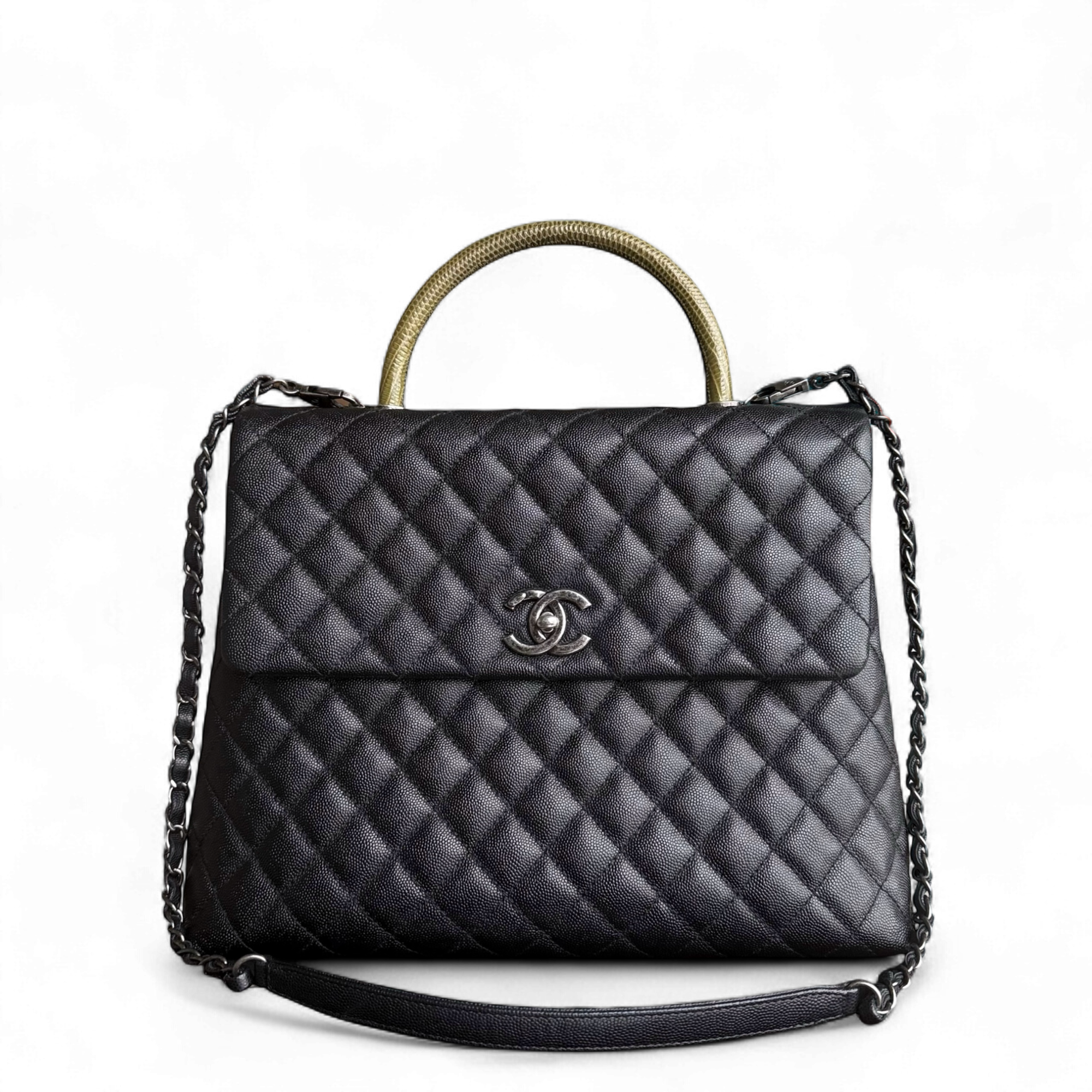 Chanel Coco Handle Large - Caviar 34CM Quilted Black Ruthenium Silver Hardware Series 23