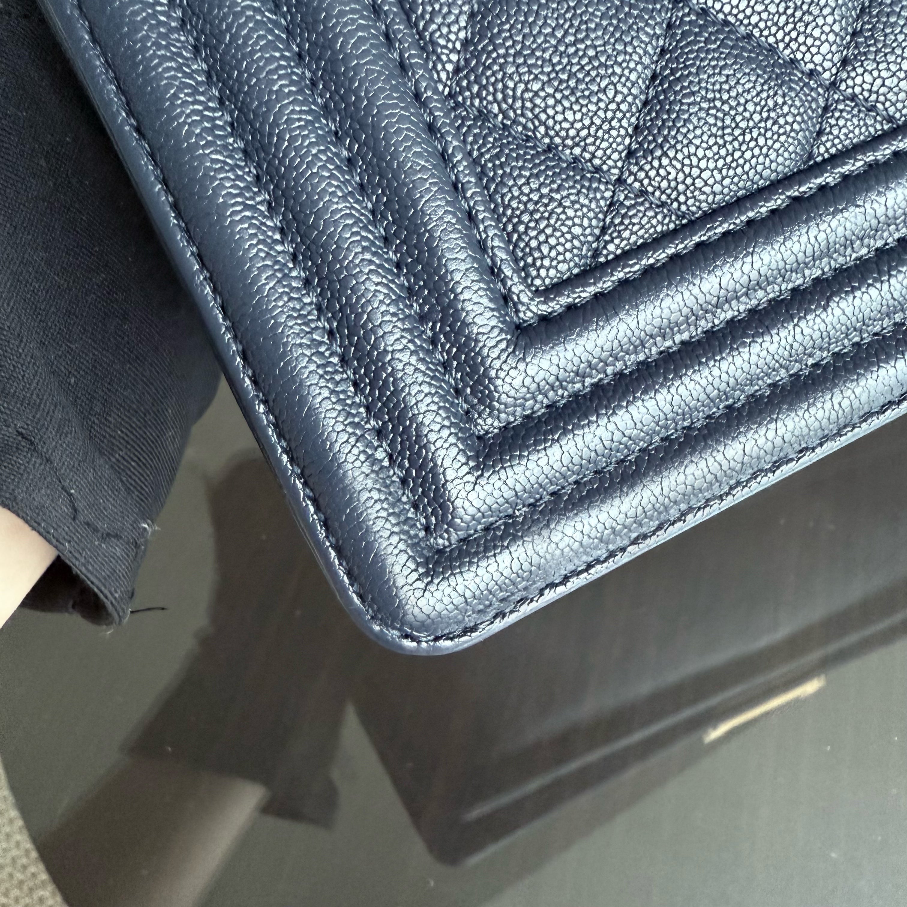 Chanel Boy Medium - Caviar 25CM Quilted Midnight Dark Blue Gold Hardware Series 27
