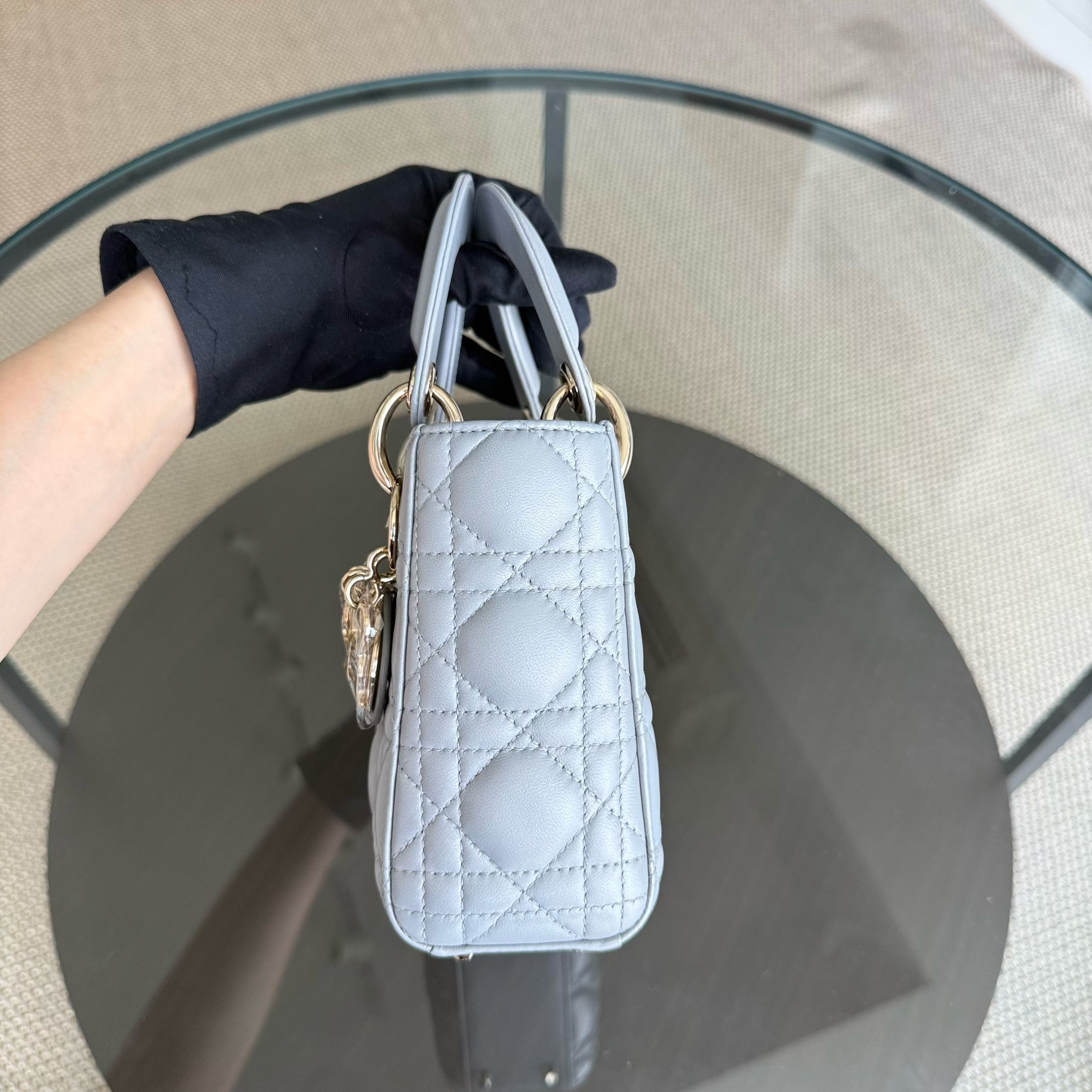 Dior Lady Mini - Cannage Lambskin Silver Gold Hardware Chain Strap