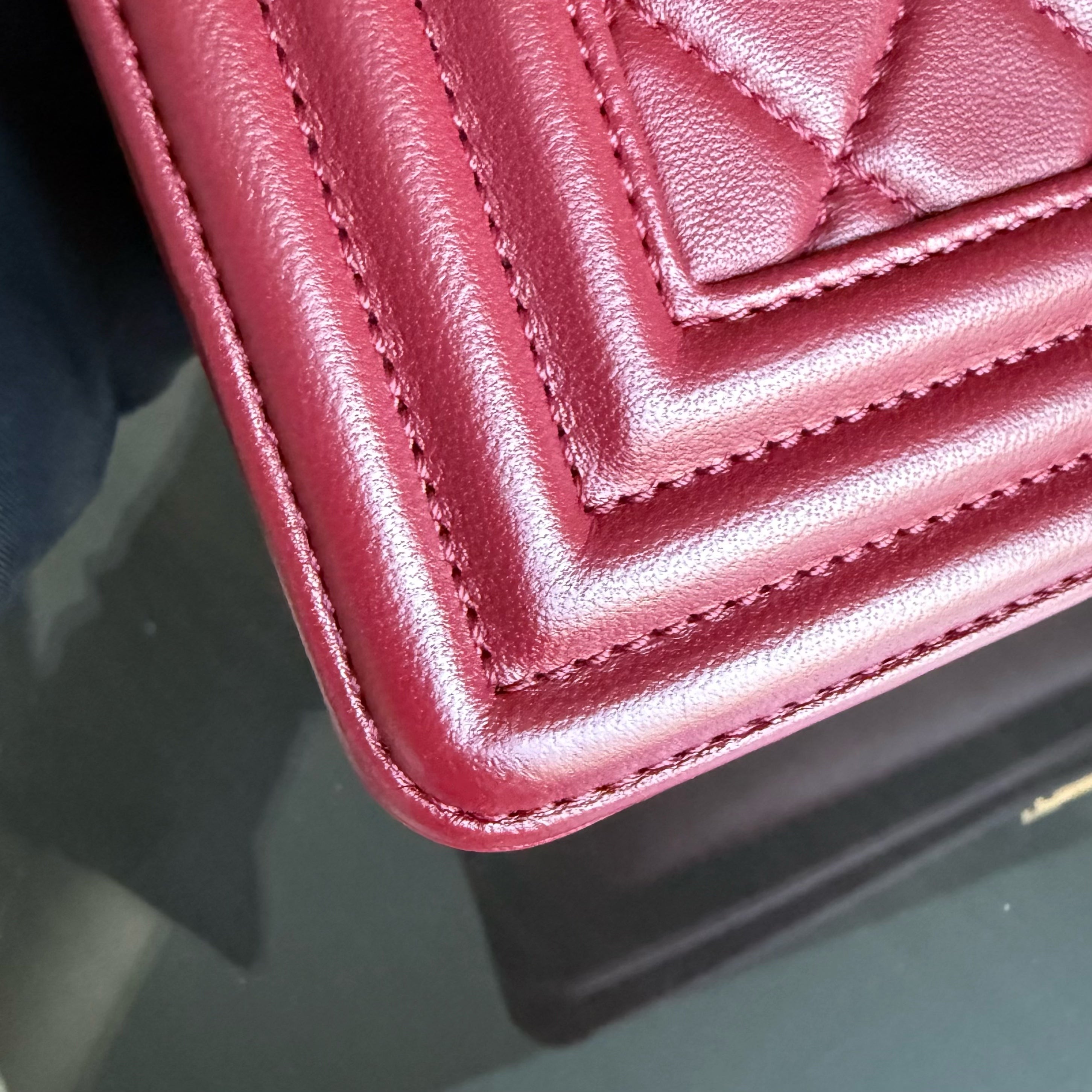 Chanel Boy Medium - 25CM Quilted Lambskin Dark Red Gold Hardware Series 19