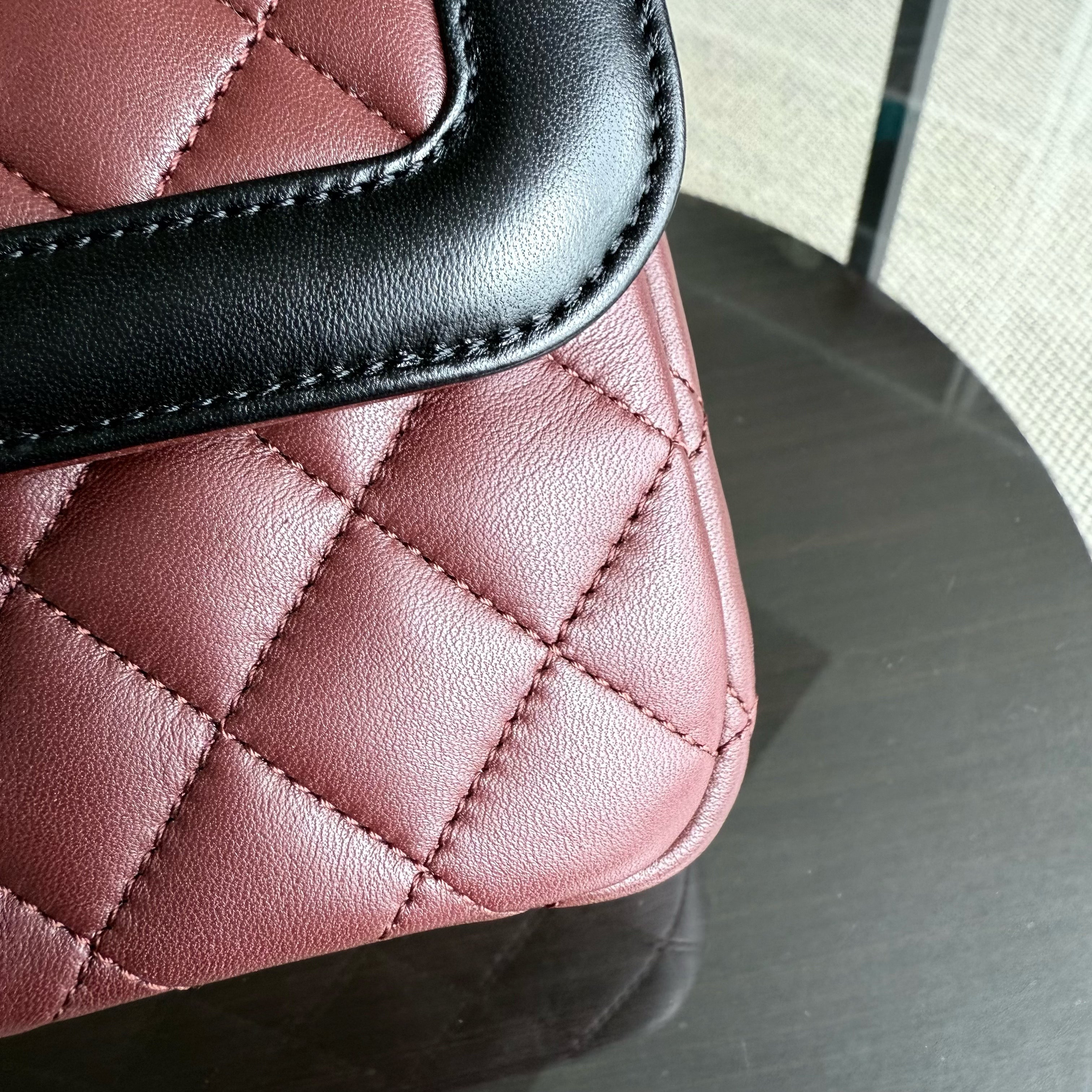 Chanel Seasonal Two-tone Flap Medium - Quilted Lambskin Dark Burgundy Red Black Gold Hardware Series 21
