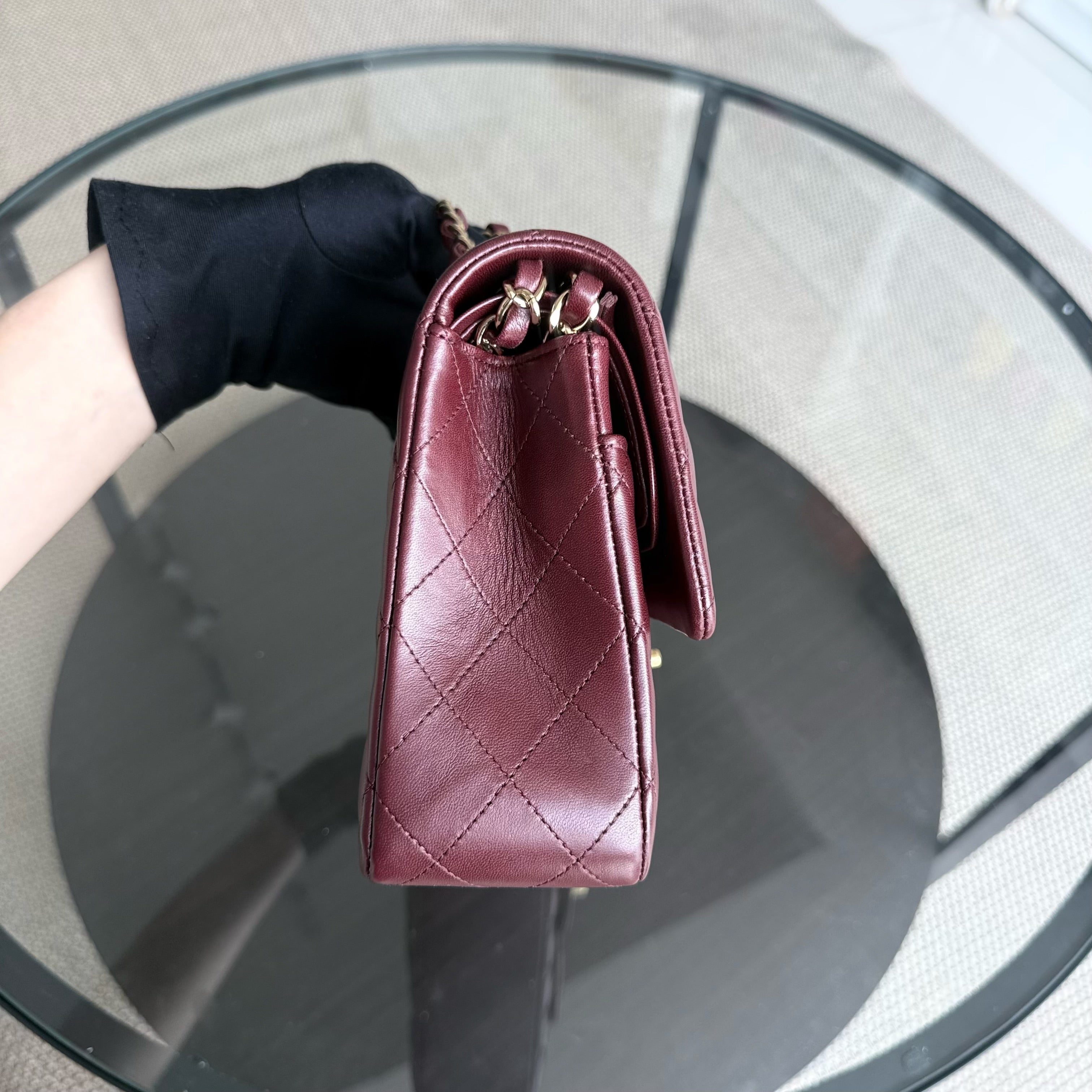 Chanel Classic Flap Medium - 25CM Quilted Lambskin Burgundy Dark Red Gold Hardware Series 21