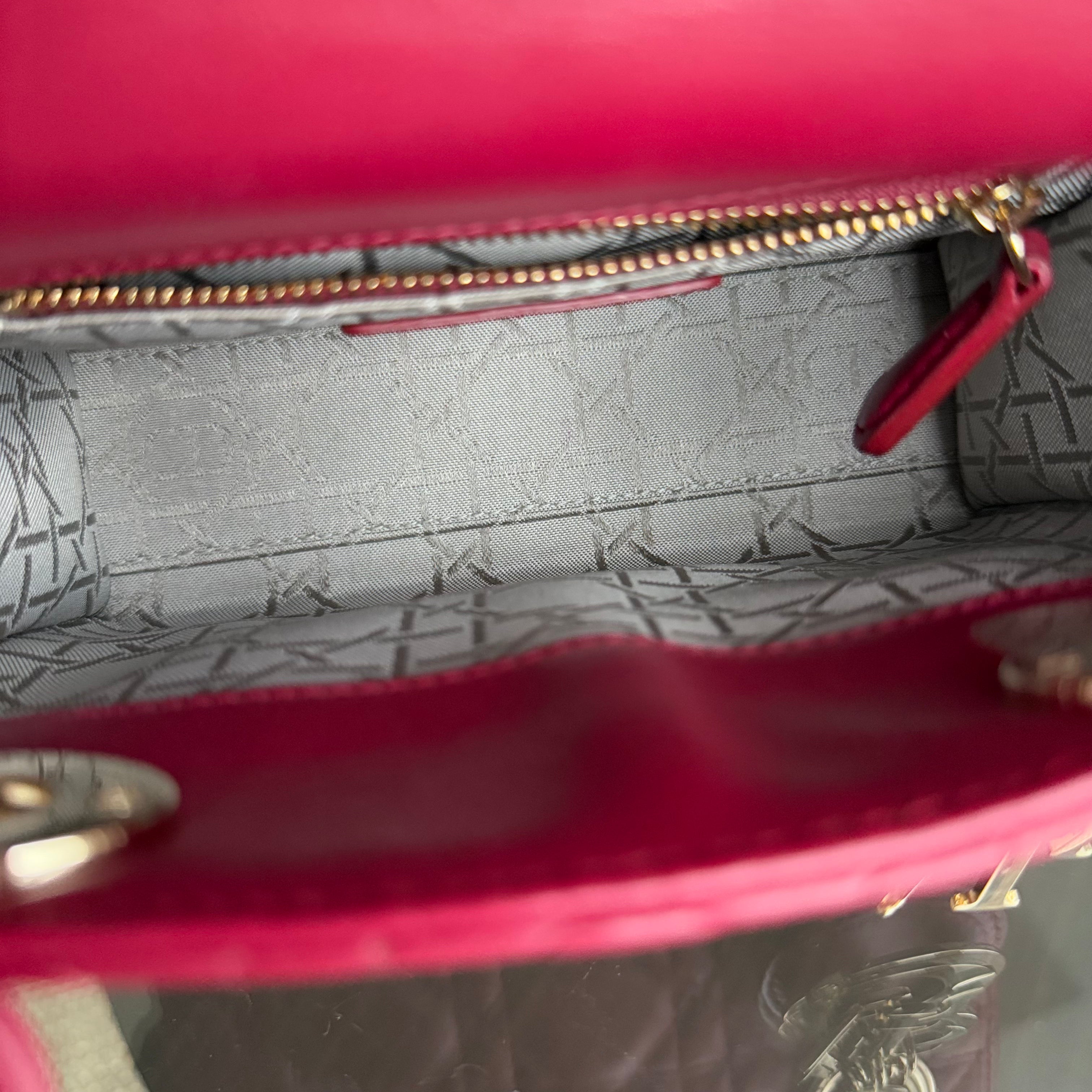 Dior Lady Mini - Cannage Lambskin Red Gold Hardware Chain Strap