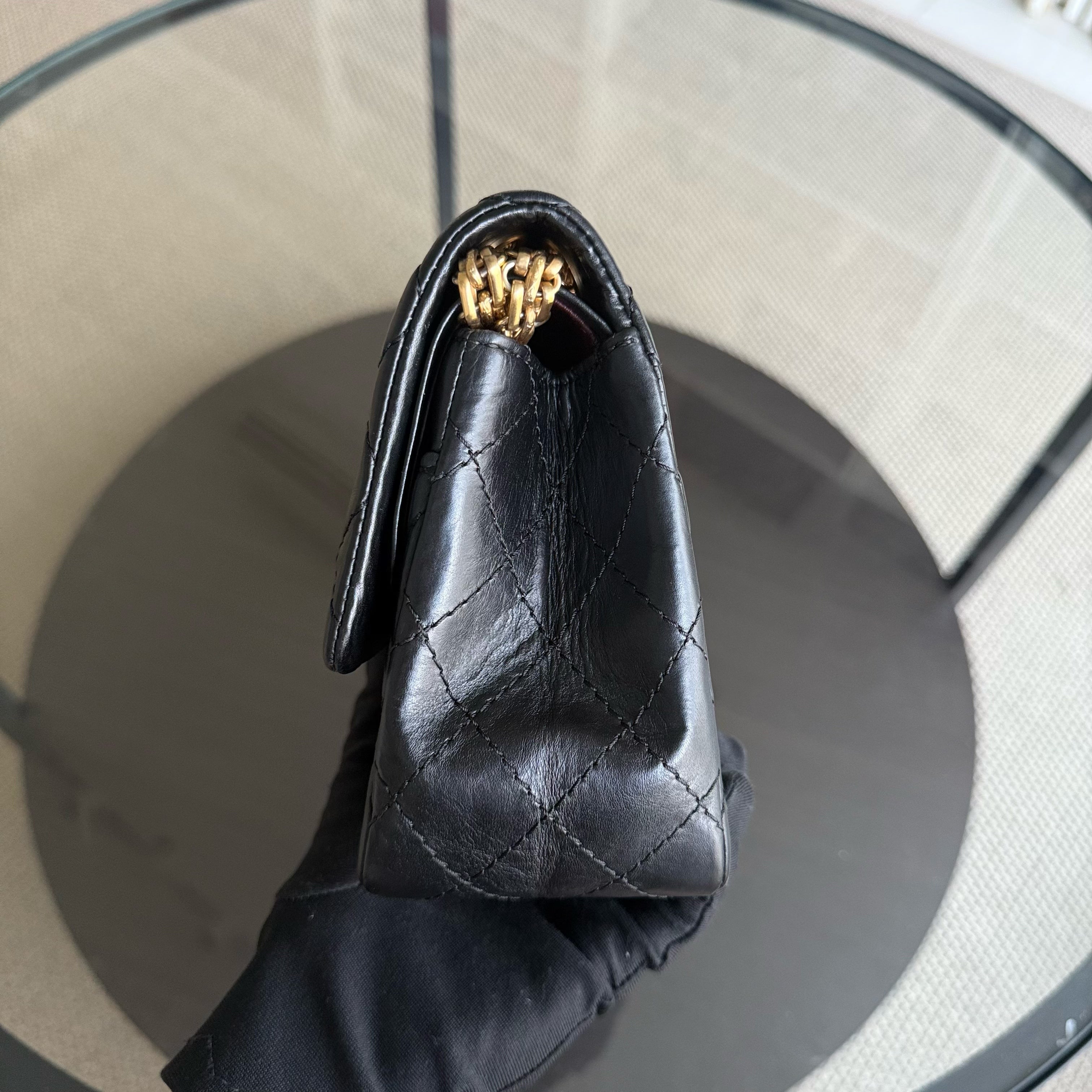 Chanel 2.55 Reissue 225 - 24CM Quilted Aged Calfskin Black Gold Hardware Series 12