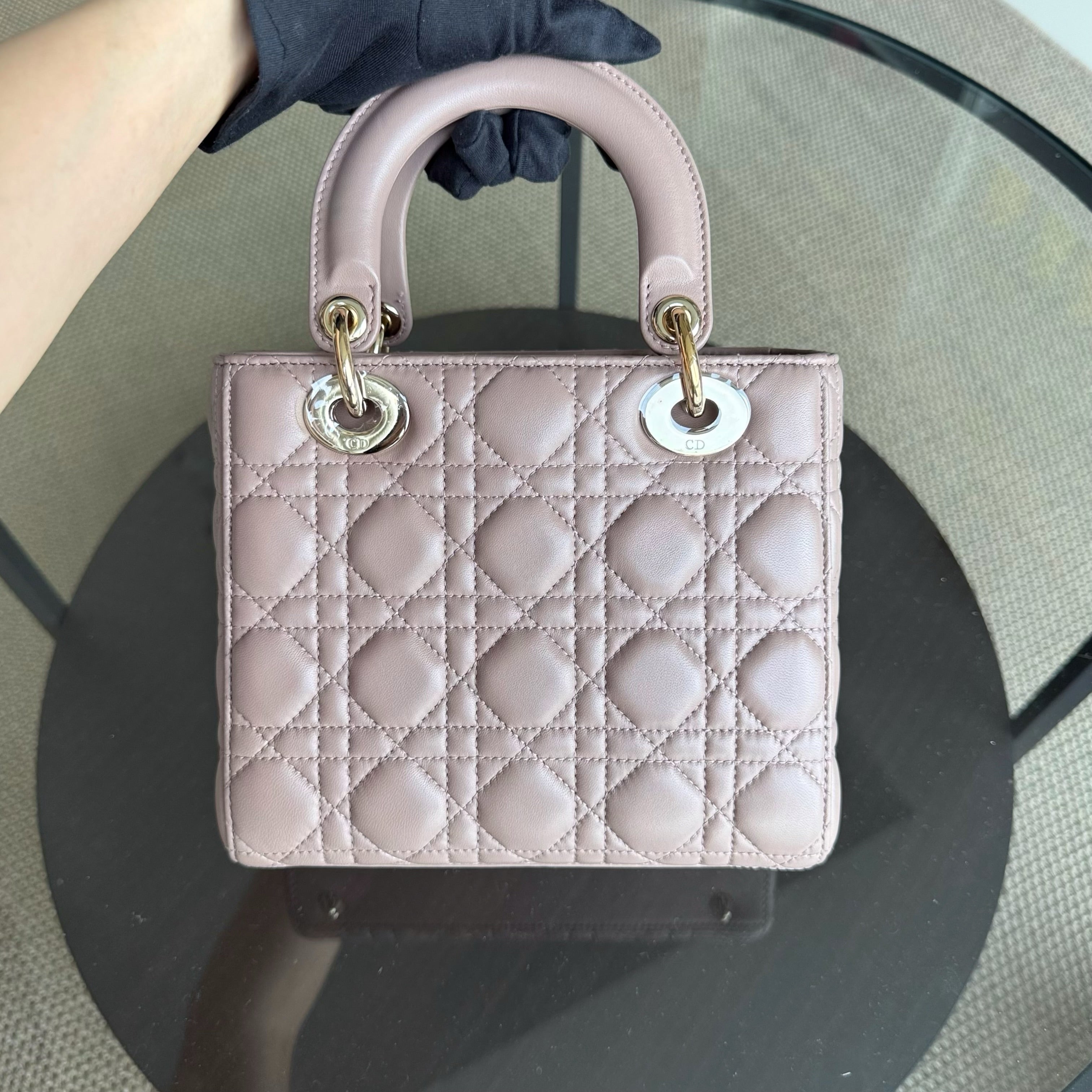 Dior Lady Small Flap - Cannage Lambskin Blush Pink Gold Hardware