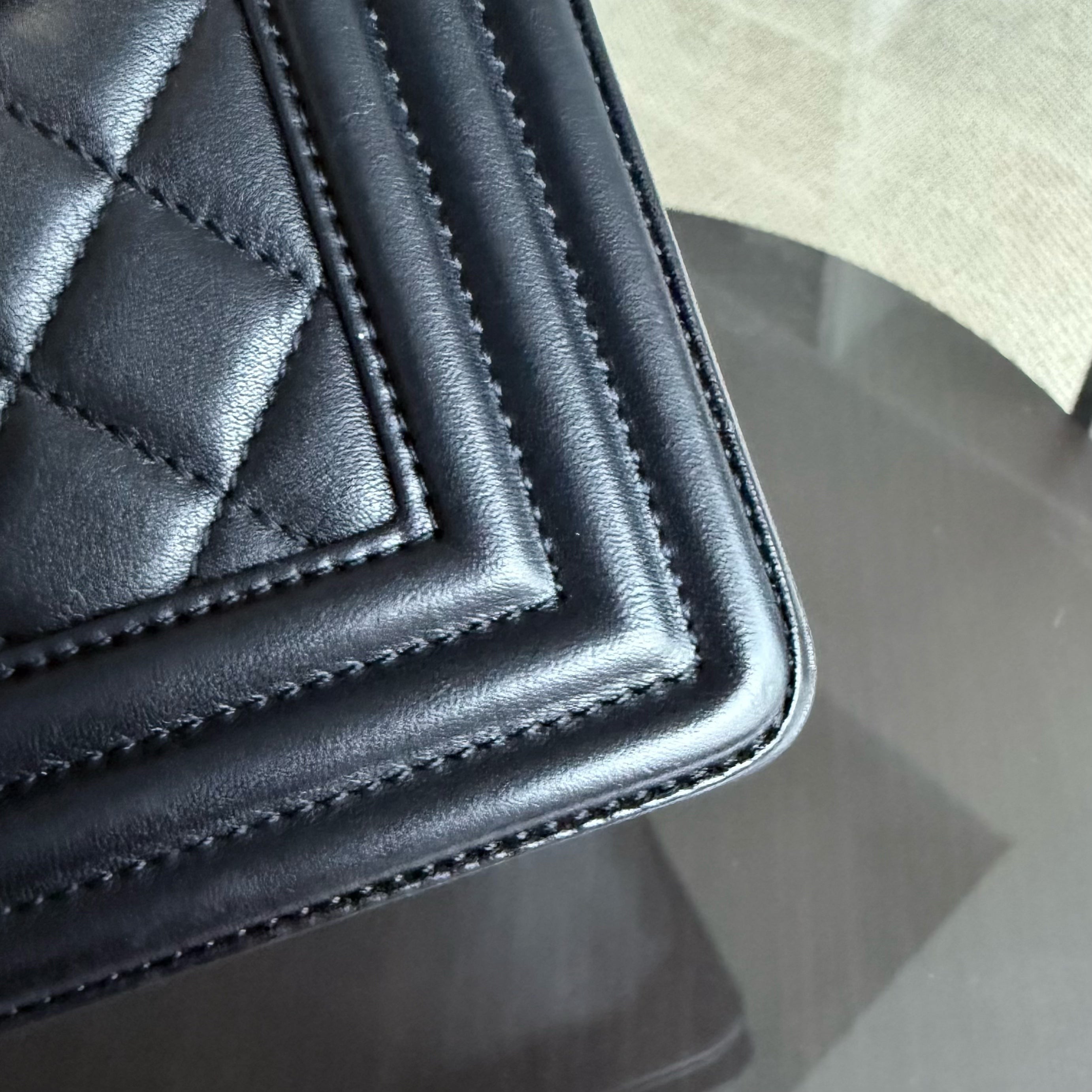 Chanel Boy Medium - 25CM Quilted Calfskin Black Gold Hardware Series 20