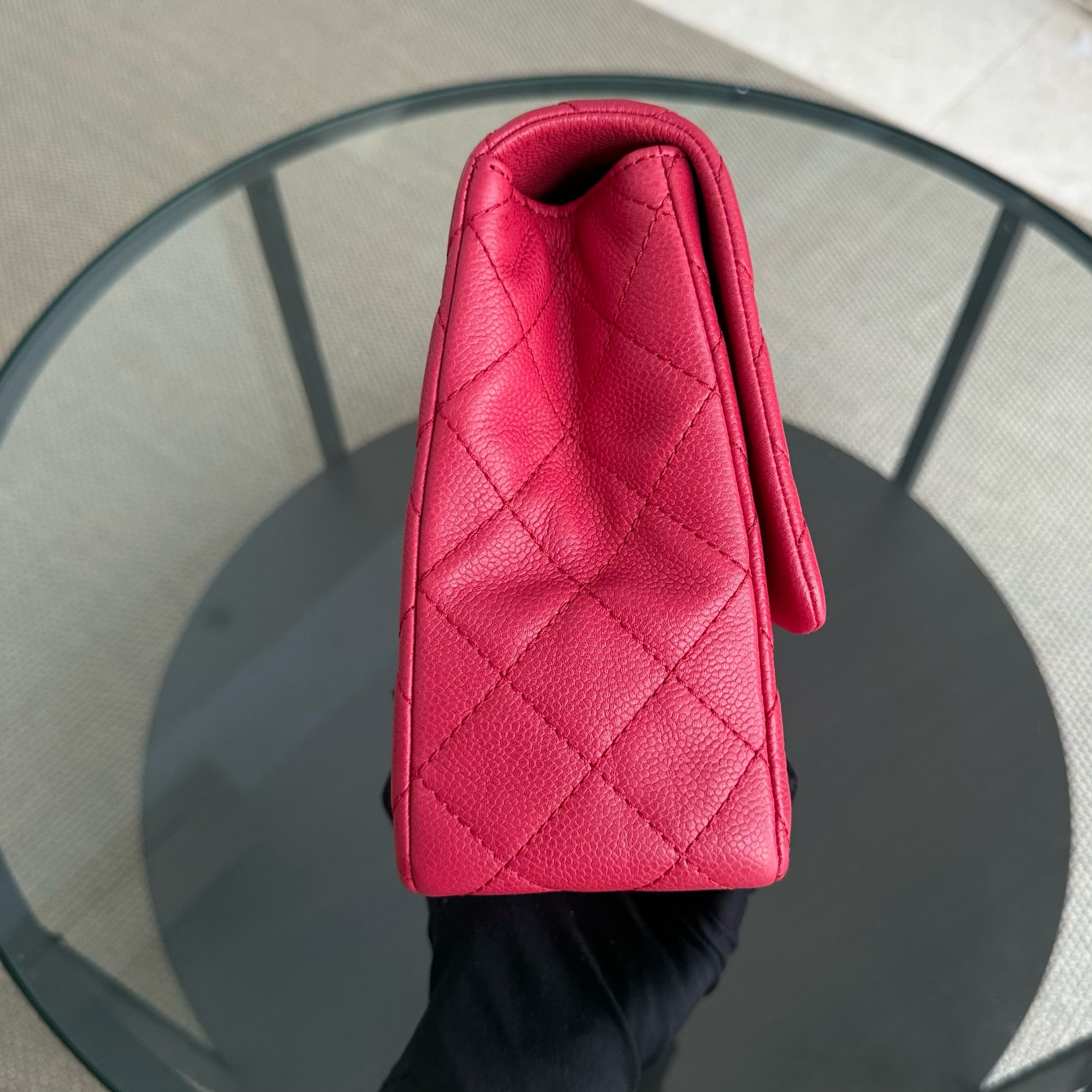Chanel Classic Flap Jumbo - Caviar 30CM Single Flap Quilted Pink Red Silver Hardware Series 12