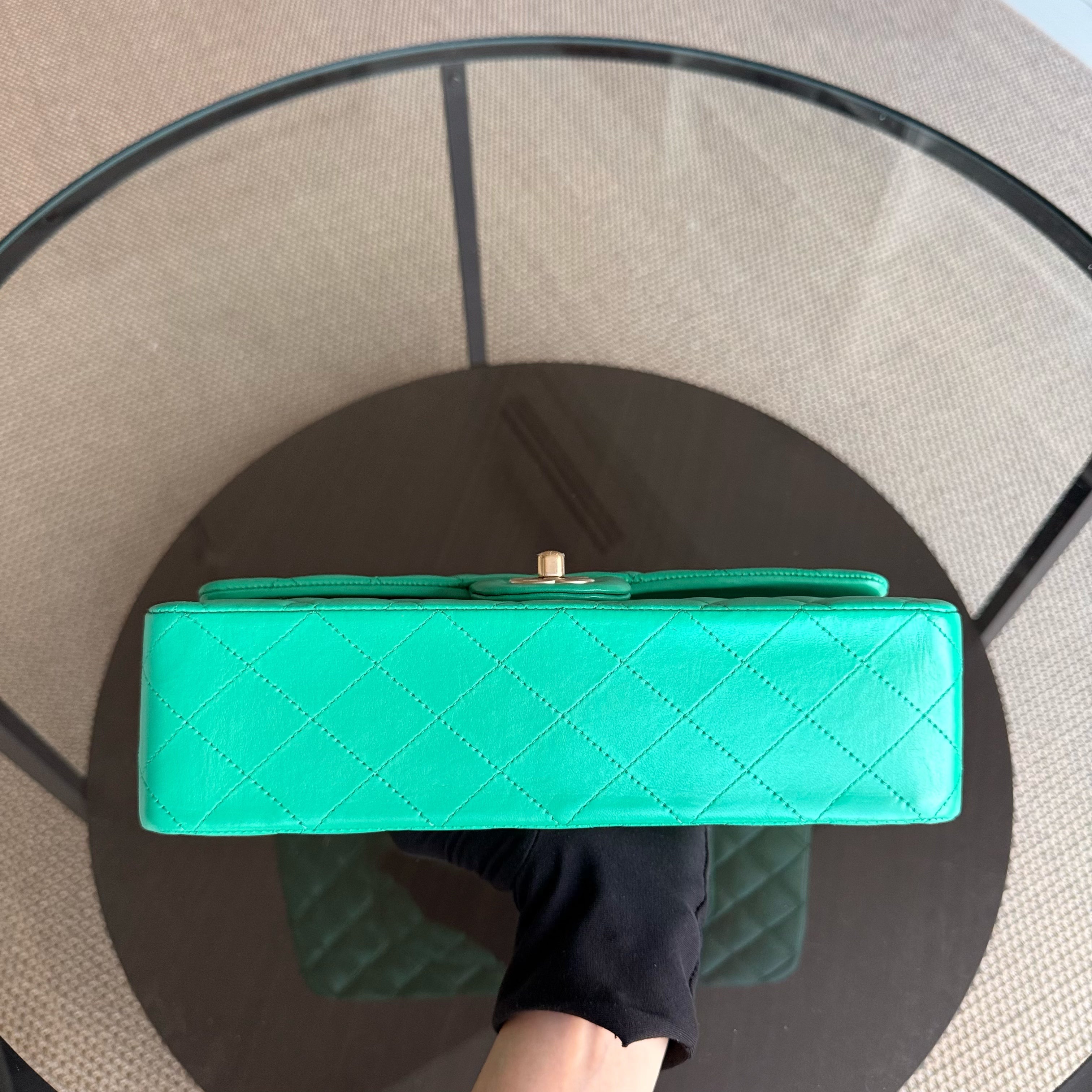 Chanel Classic Flap Medium - 25CM Quilted Lambskin Green Gold Hardware Series 18