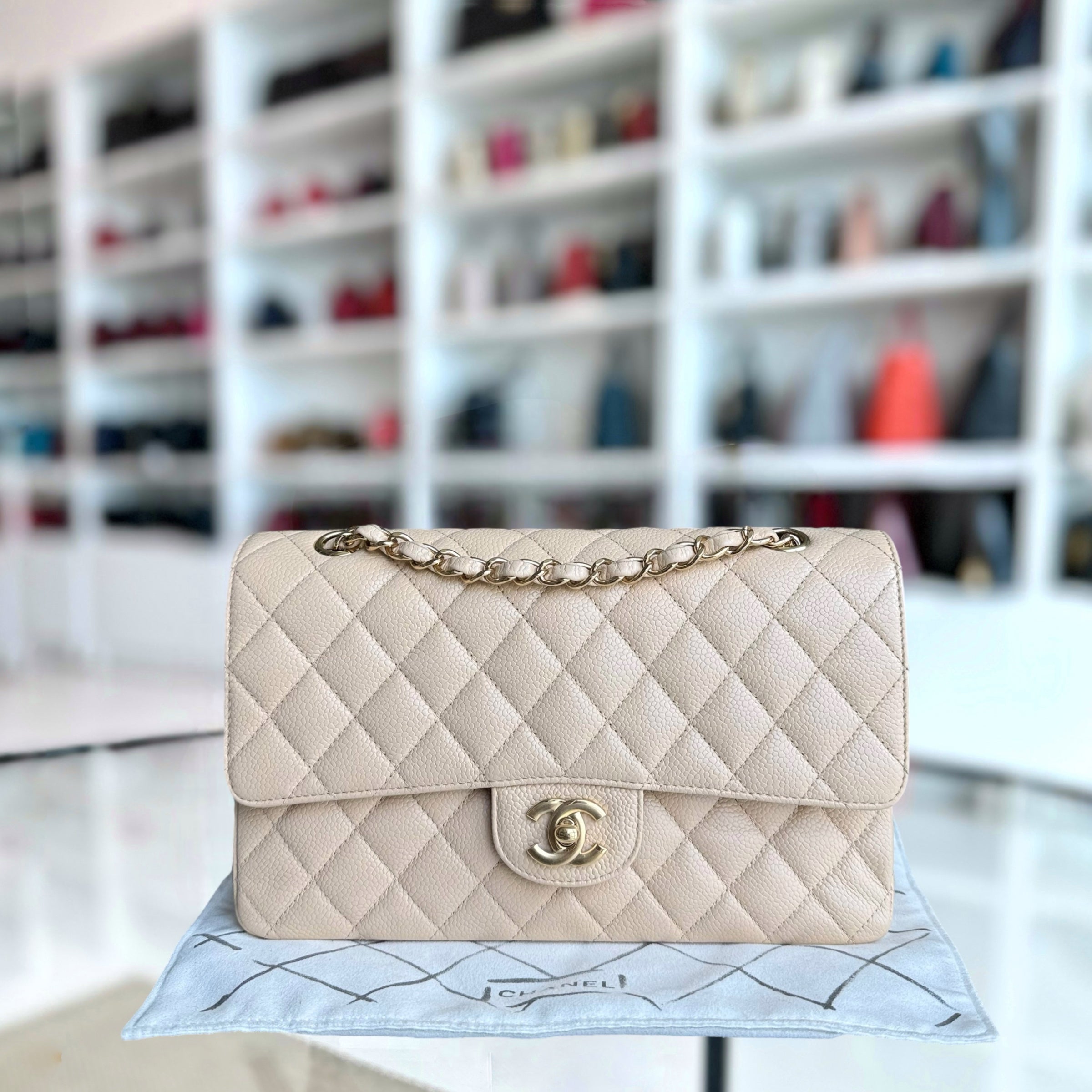 Chanel Classic Flap Medium - Caviar 25CM Quilted Beige Gold Hardware Series 14