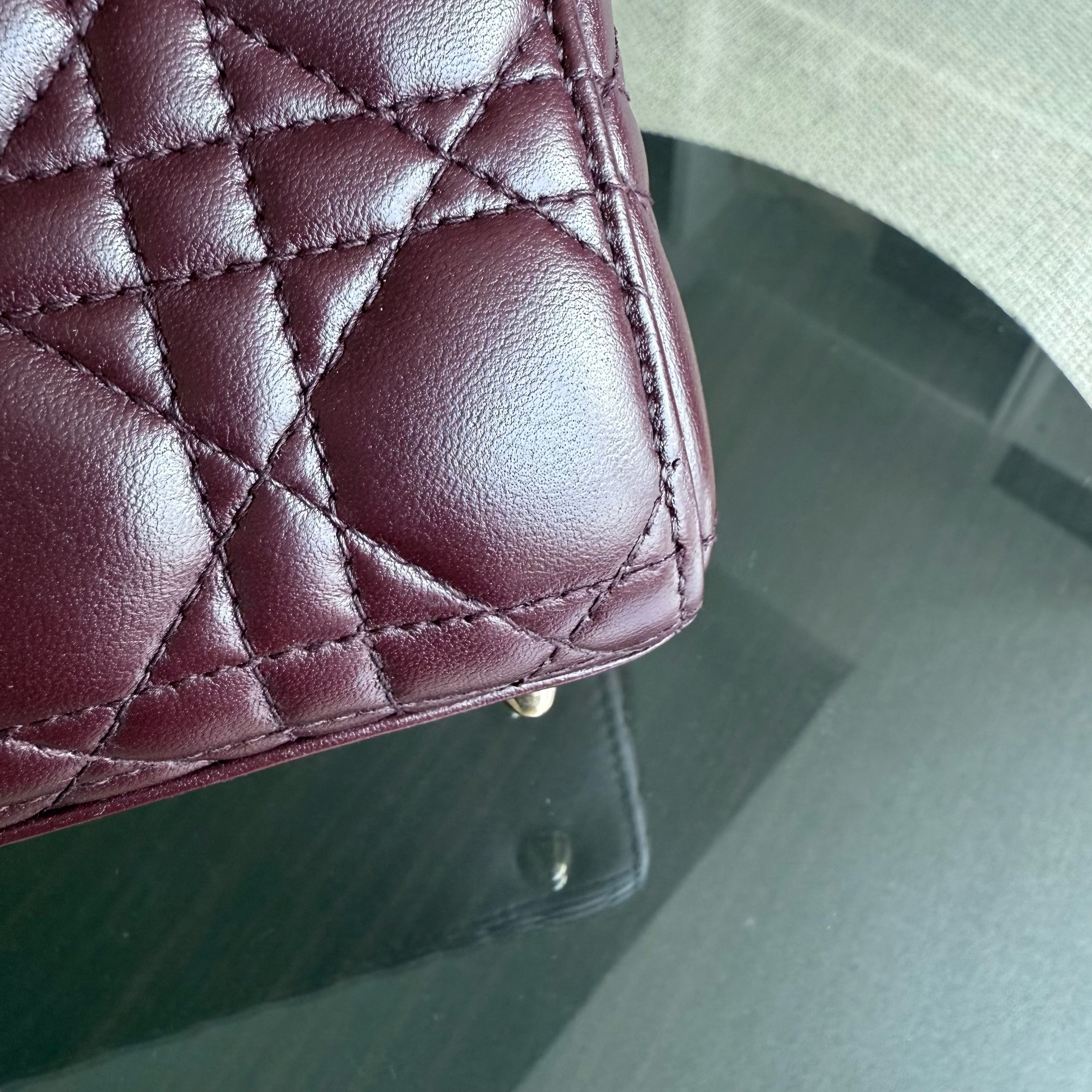 Dior Lady Small Flap - Cannage Lambskin Burgundy Red Gold Hardware