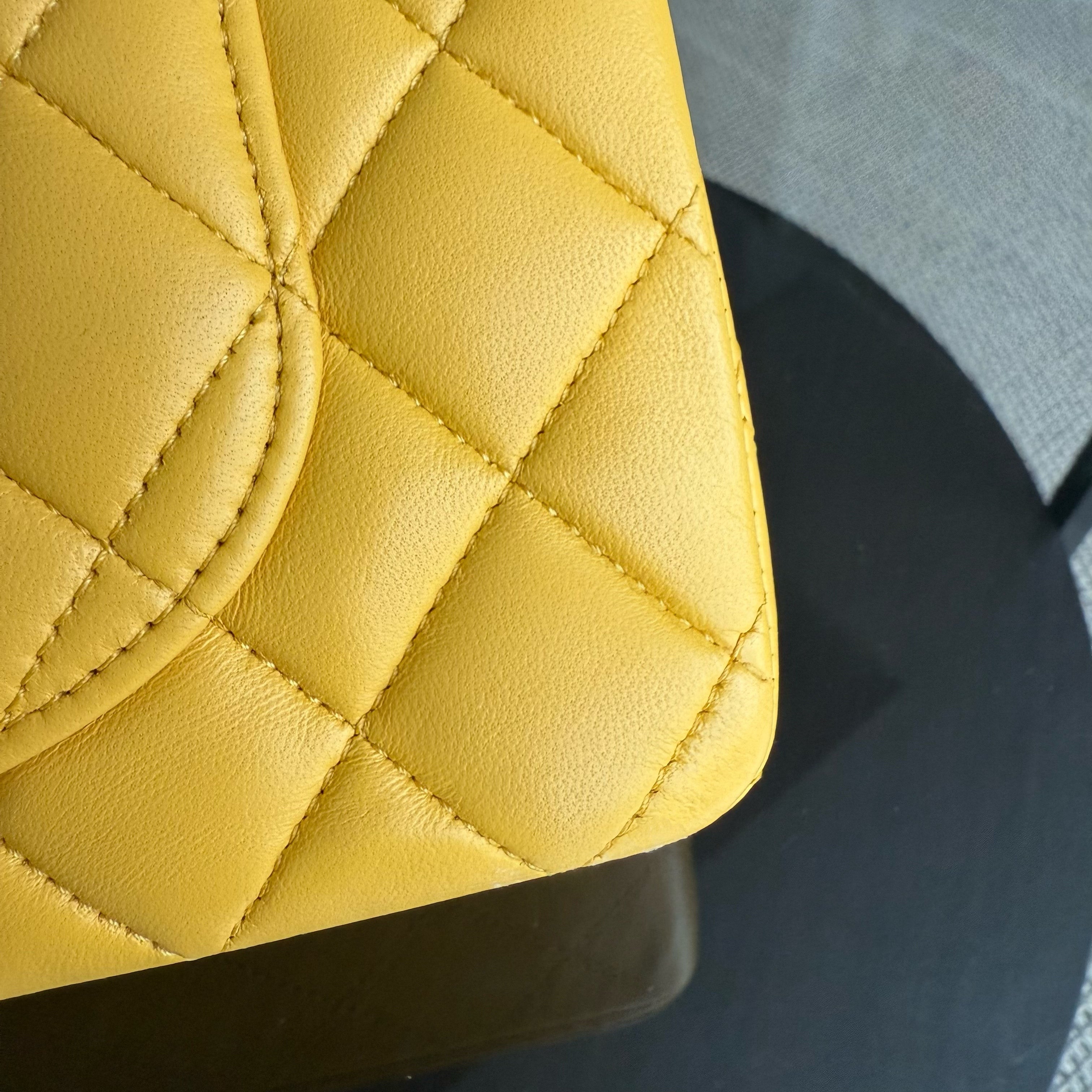 Chanel Classic Flap Small - 23CM Quilted Lambskin Yellow Silver Hardware Series 25