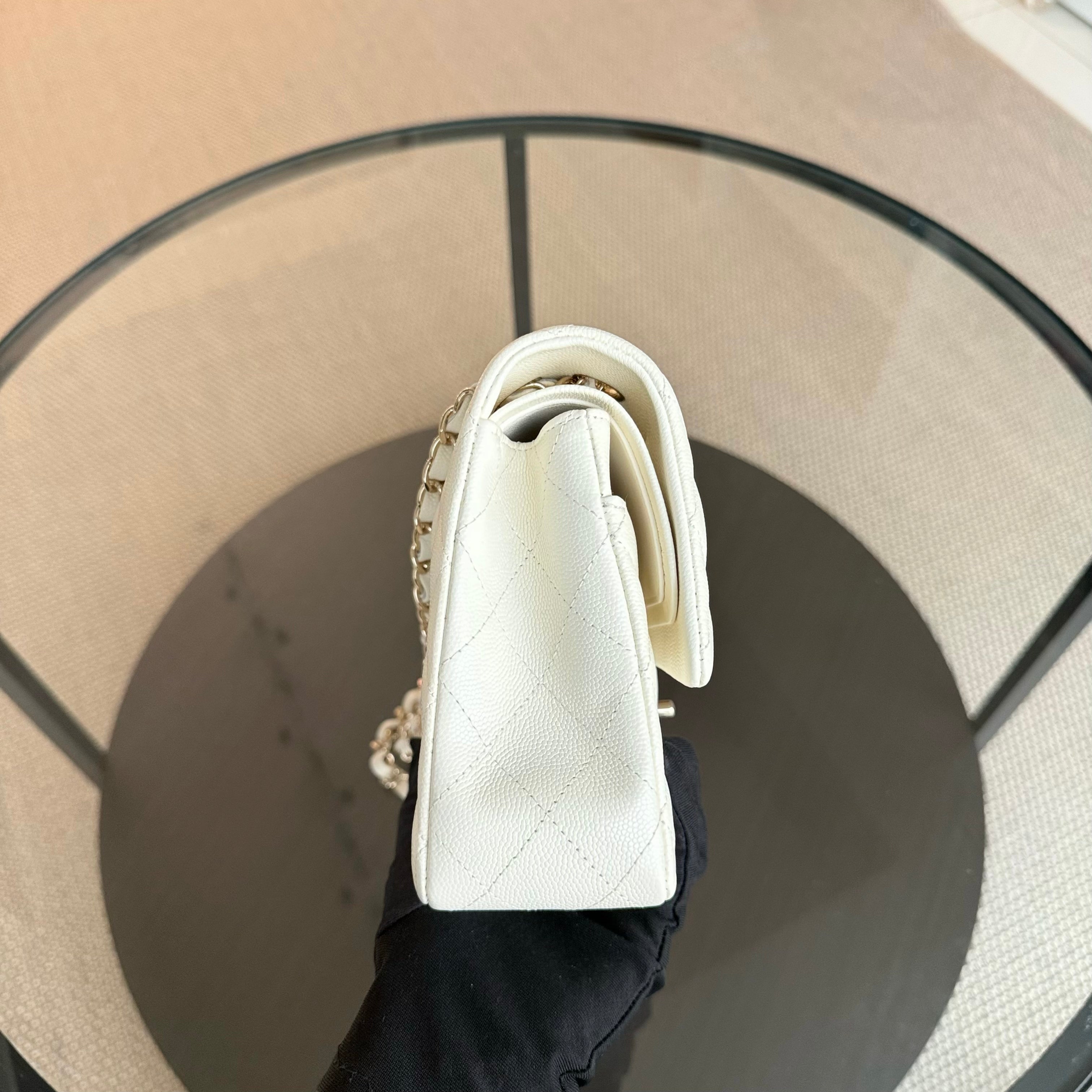 Chanel Classic Flap Small - Caviar 23CM Quilted Grained Calfskin White Gold Hardware Series 26