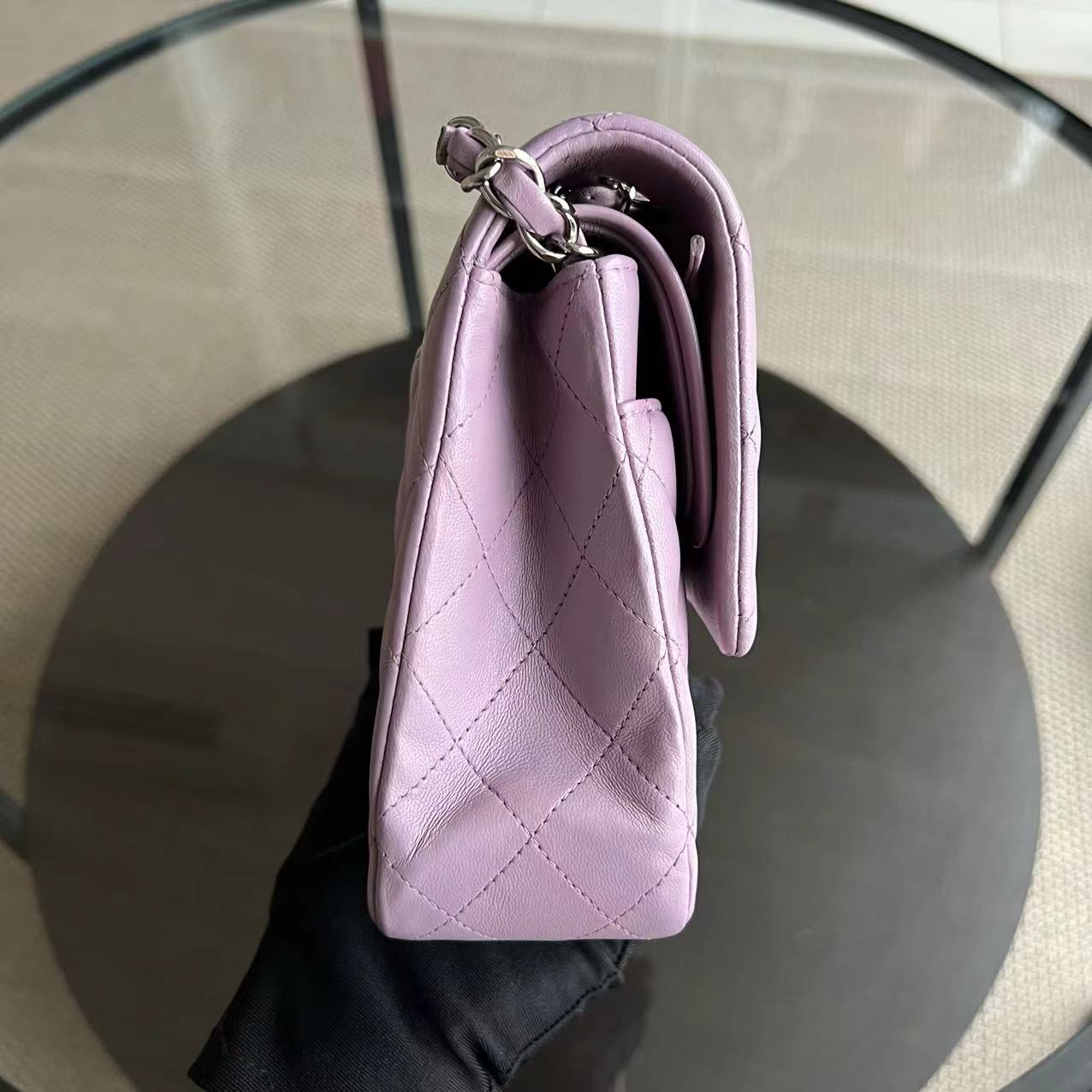 Double Flap Quilted Lambskin Violet Silver Hardware Series 17