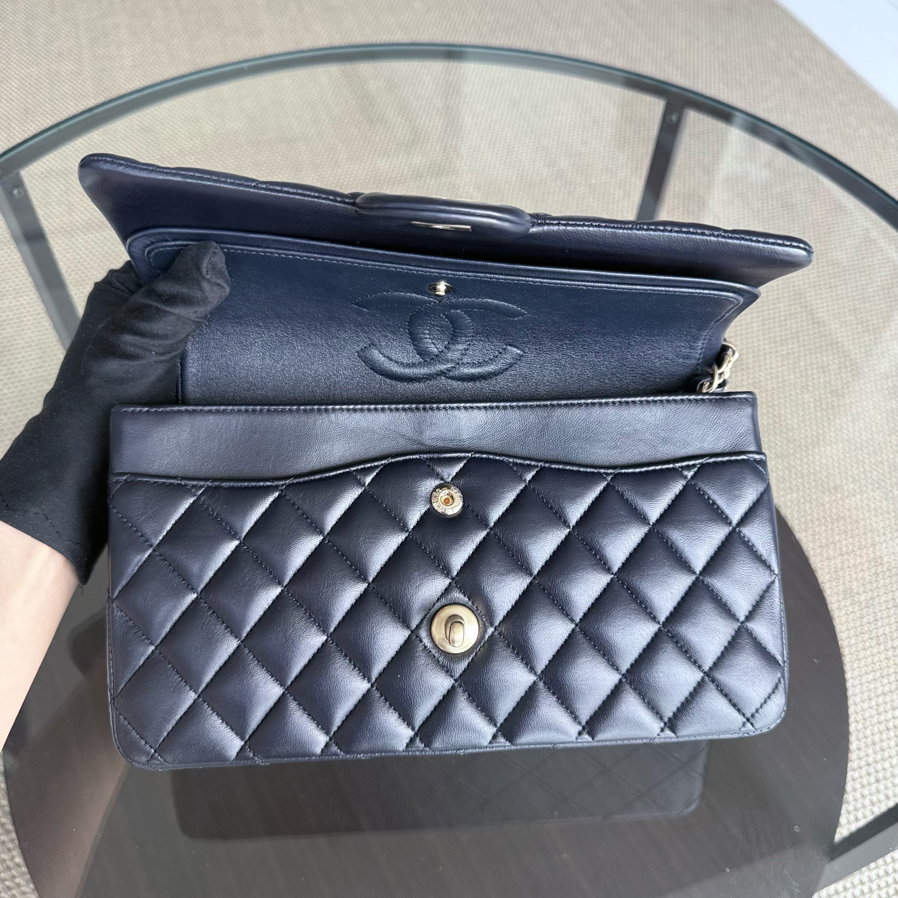 Chanel Classic Flap Medium - 25CM Quilted Lambskin Midnight Blue Gold Hardware Series 20