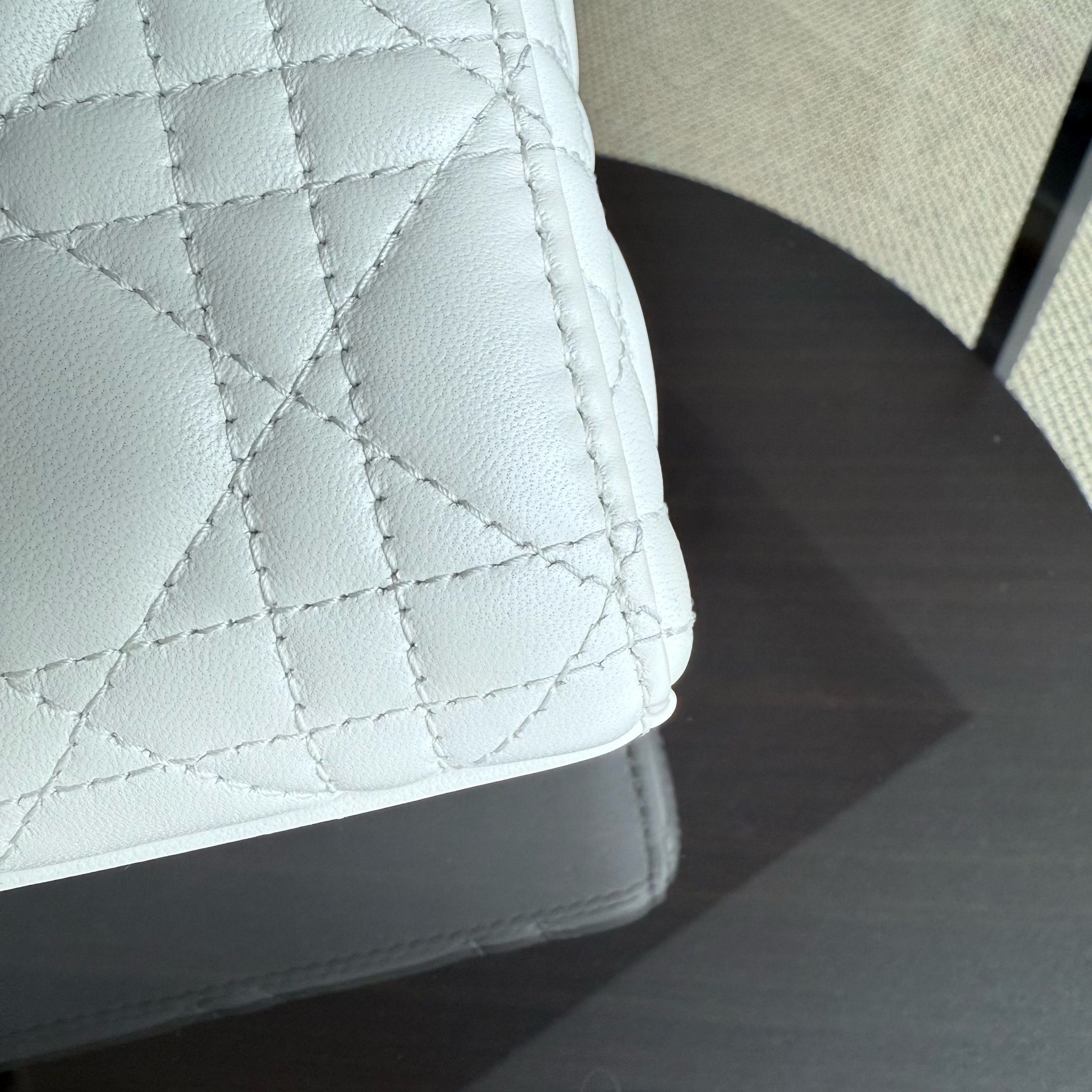 Dior D-joy Medium - Cannage Lambskin White Gold Hardware