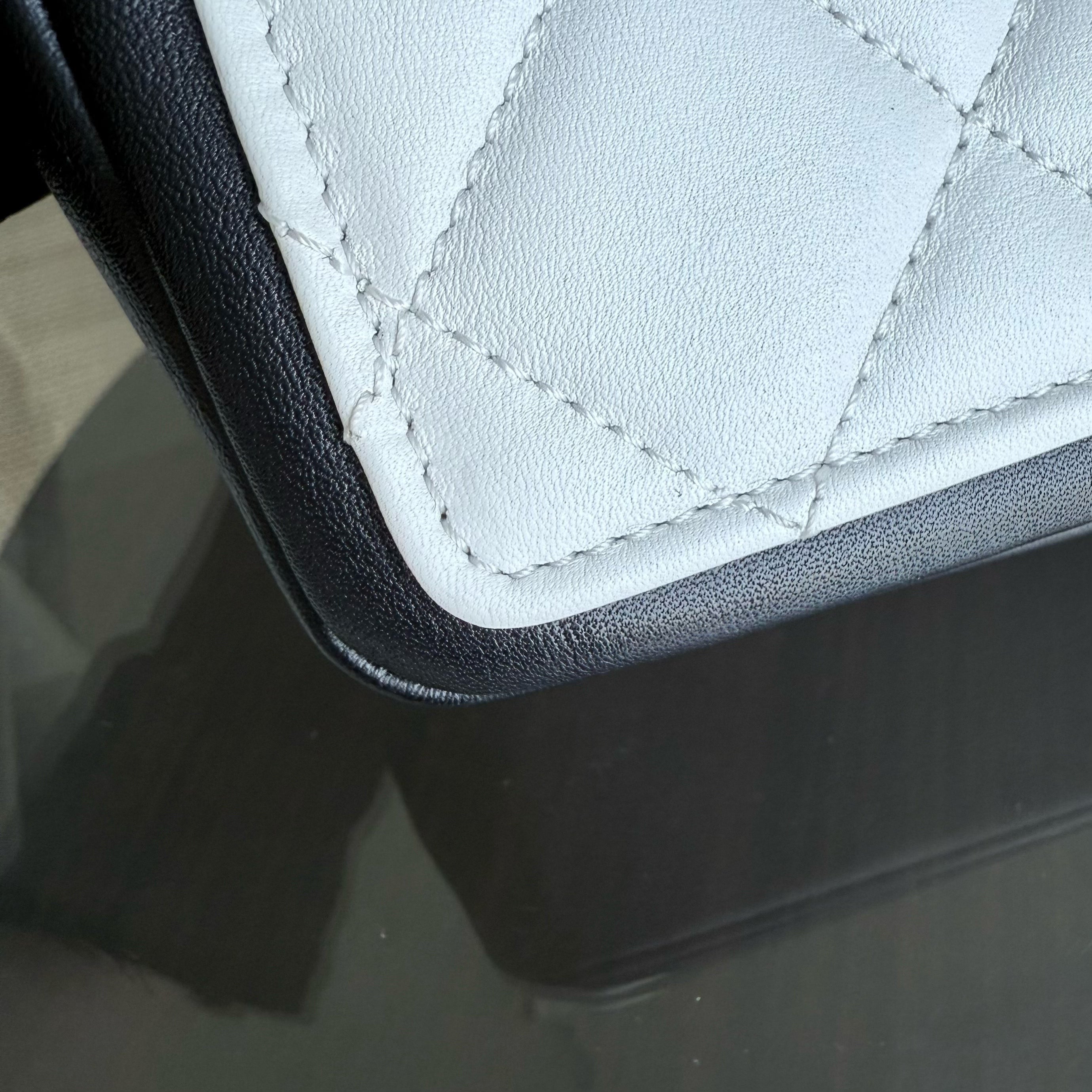Chanel Seasonal Flap - 25CM Quilted Lambskin Bi-Color White Black Gold Hardware Series 20