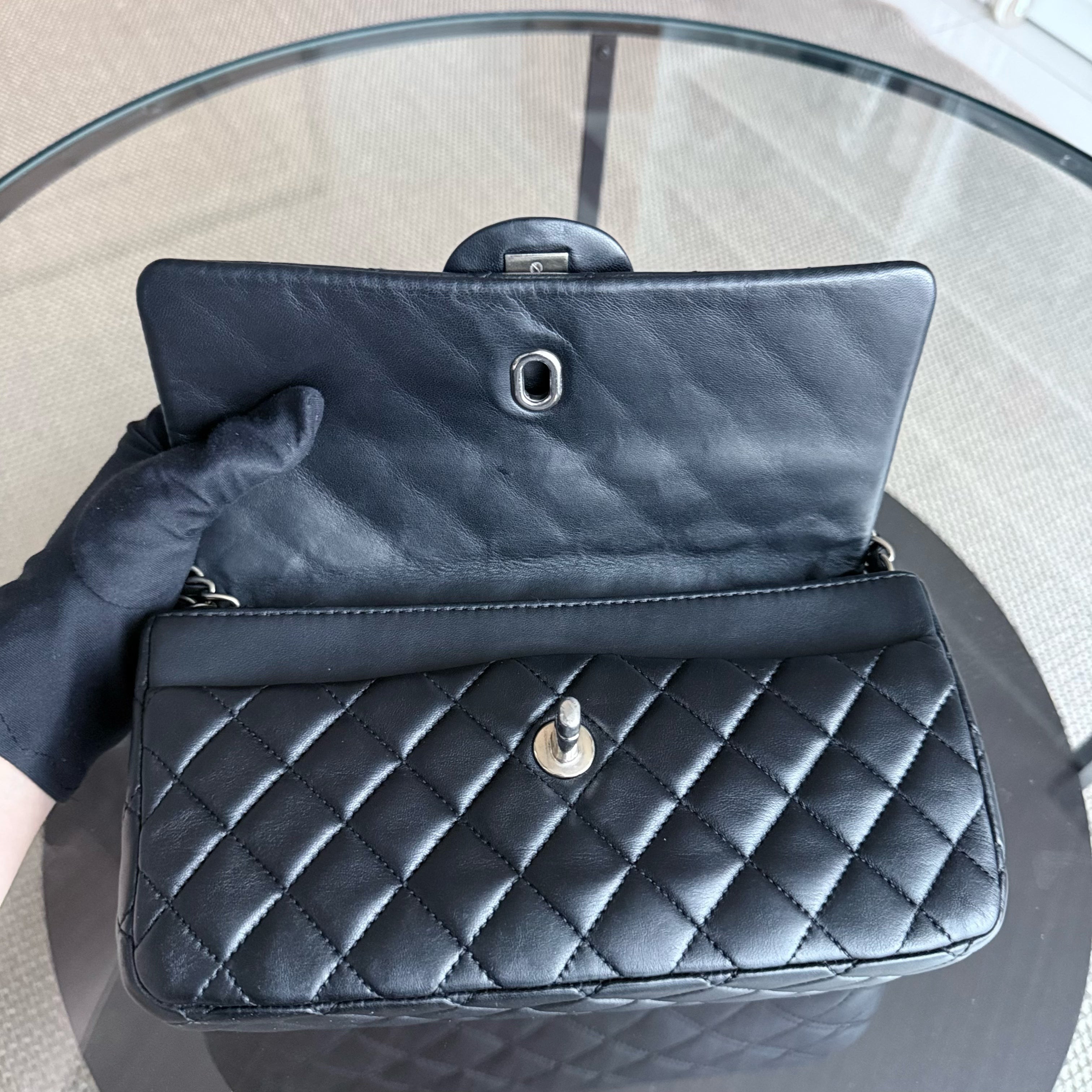 Chanel Tri-fold Seasonal Flap - Quilted Lambskin Black Silver Hardware Series 13