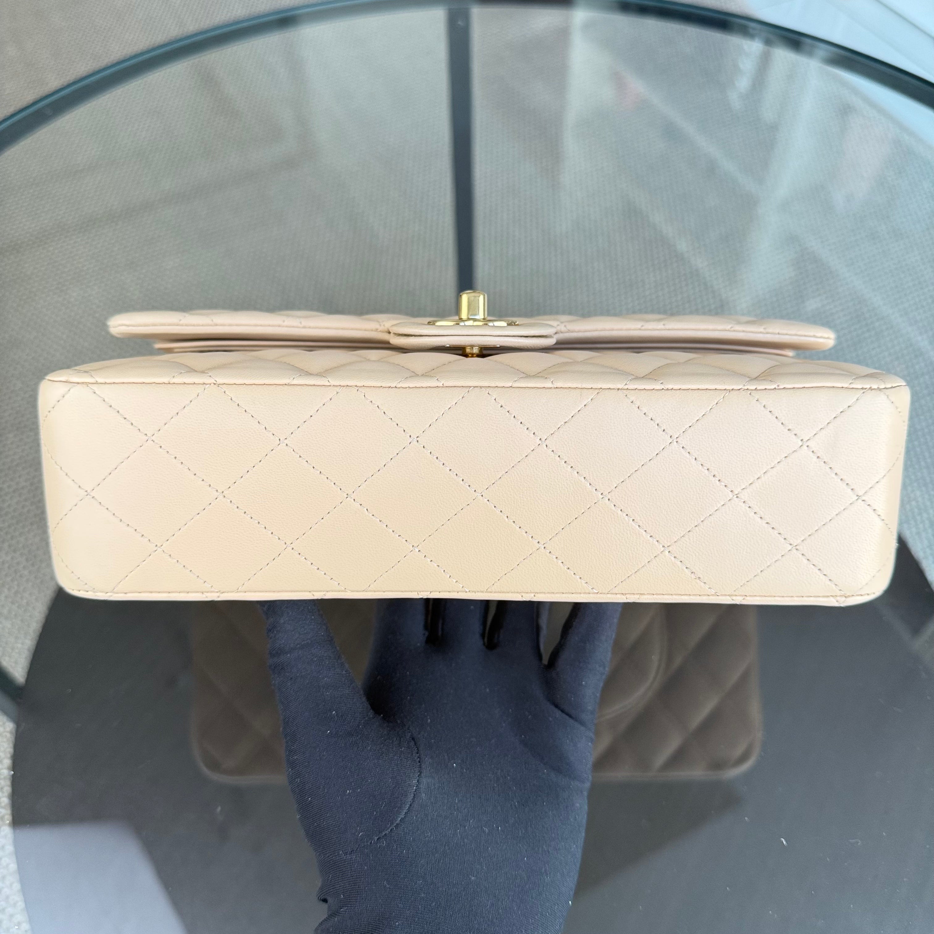 Chanel Classic Flap Medium - 25CM Quilted Lambskin Beige Gold Hardware Series 23