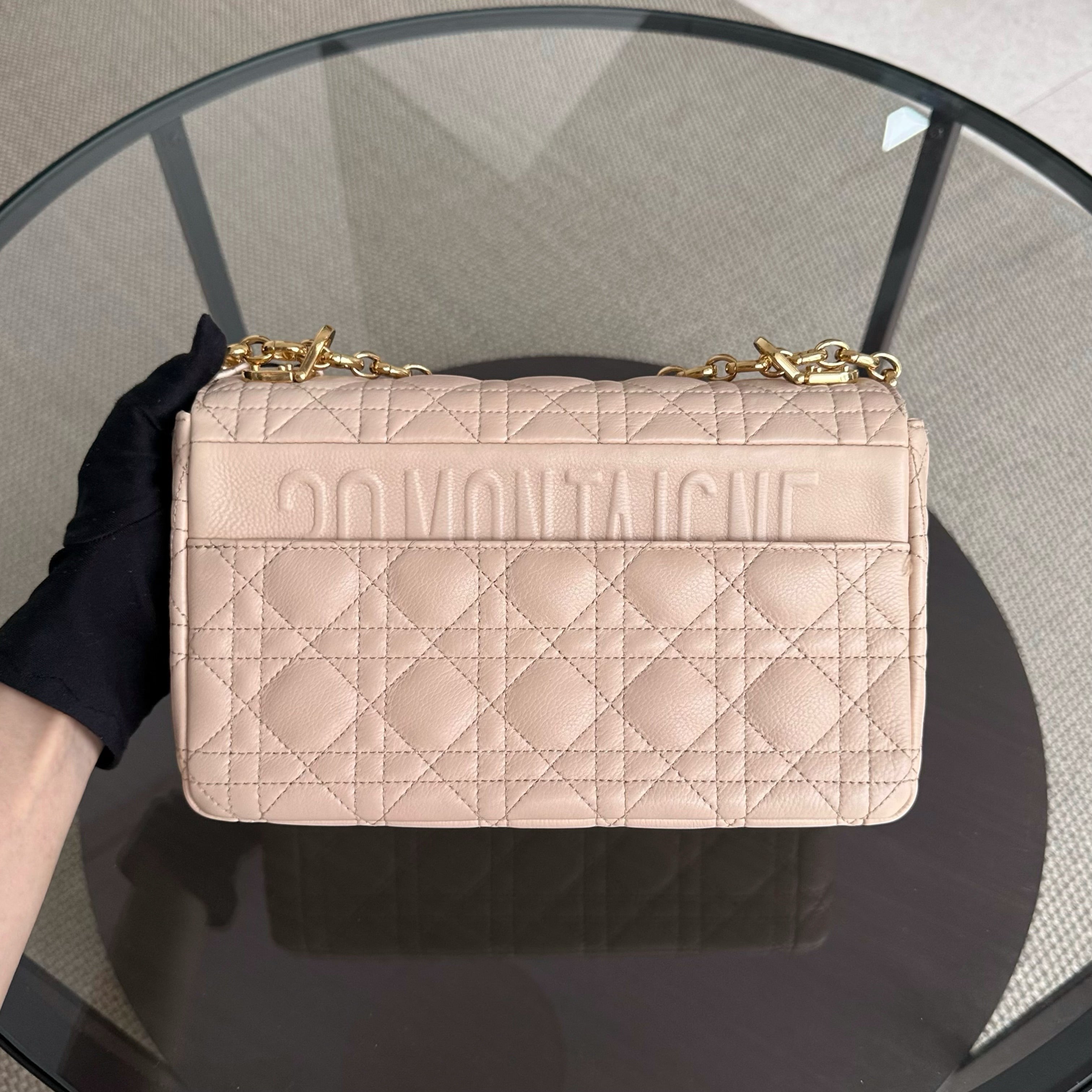Dior Caro Medium - Cannage Grained Calfskin Beige Gold Hardware
