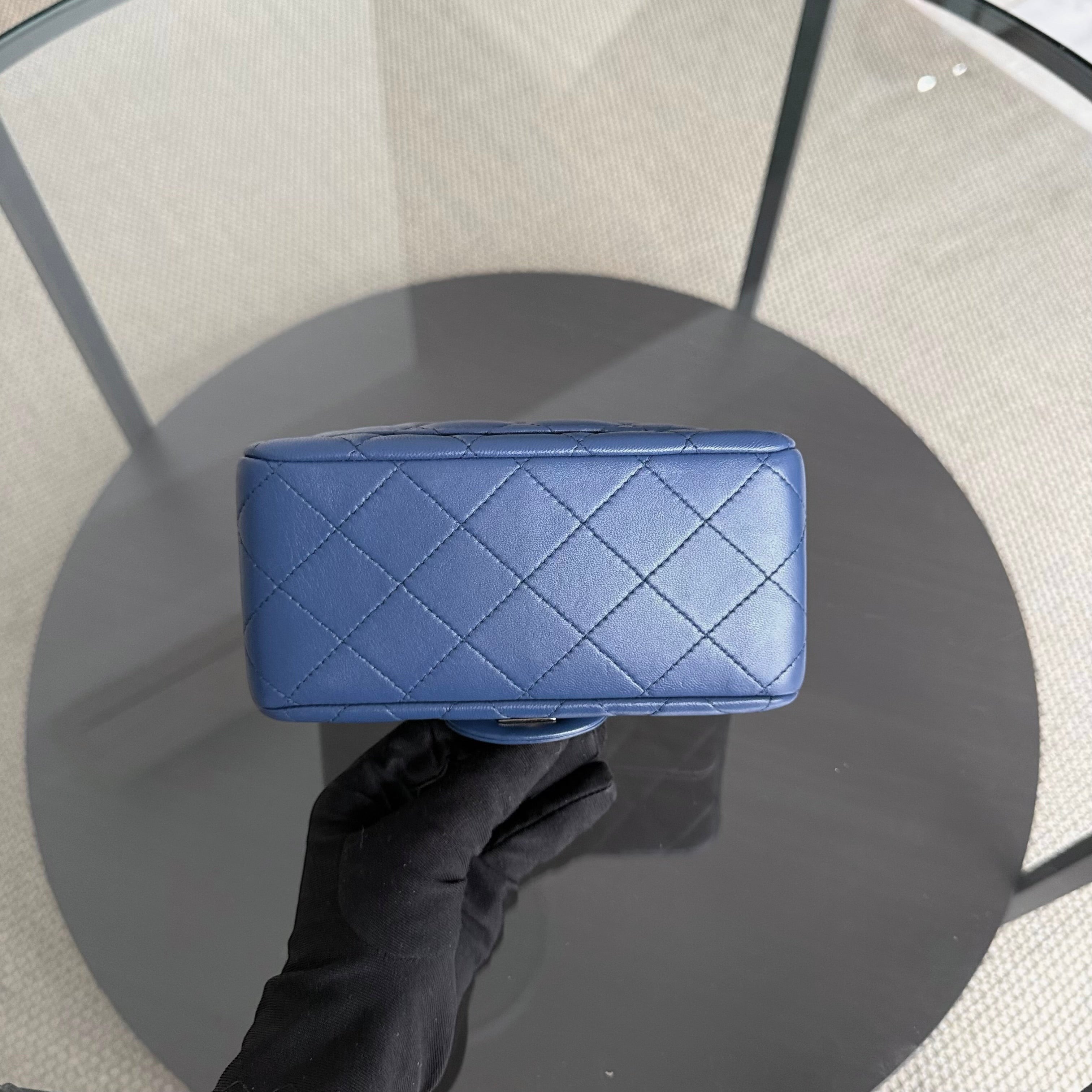 Chanel Classic Flap Mini Square - Lambskin Quilted Blue Gold Hardware Series 25