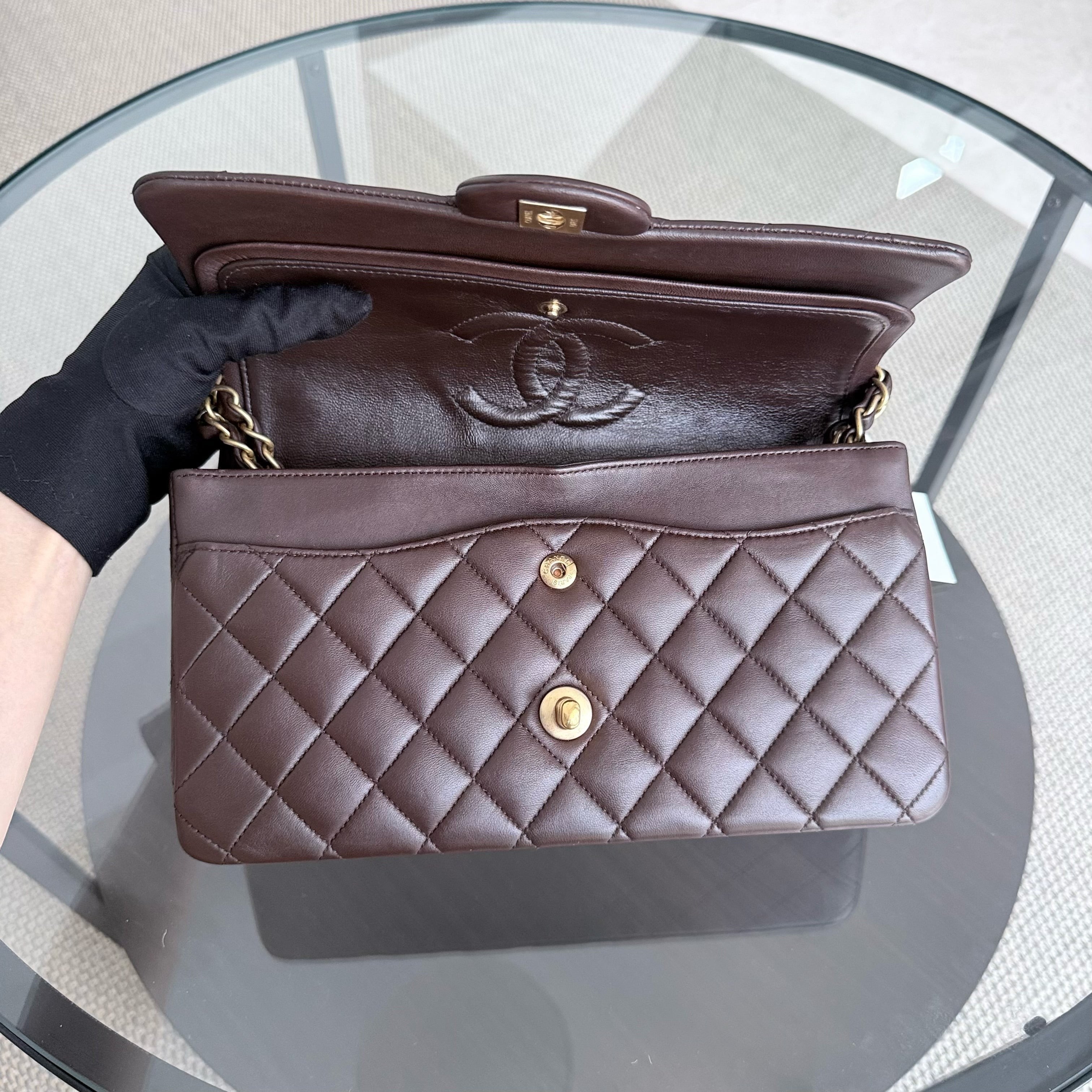 Chanel Classic Flap Medium - 25CM Quilted Lambskin Brown Gold Hardware Series 14
